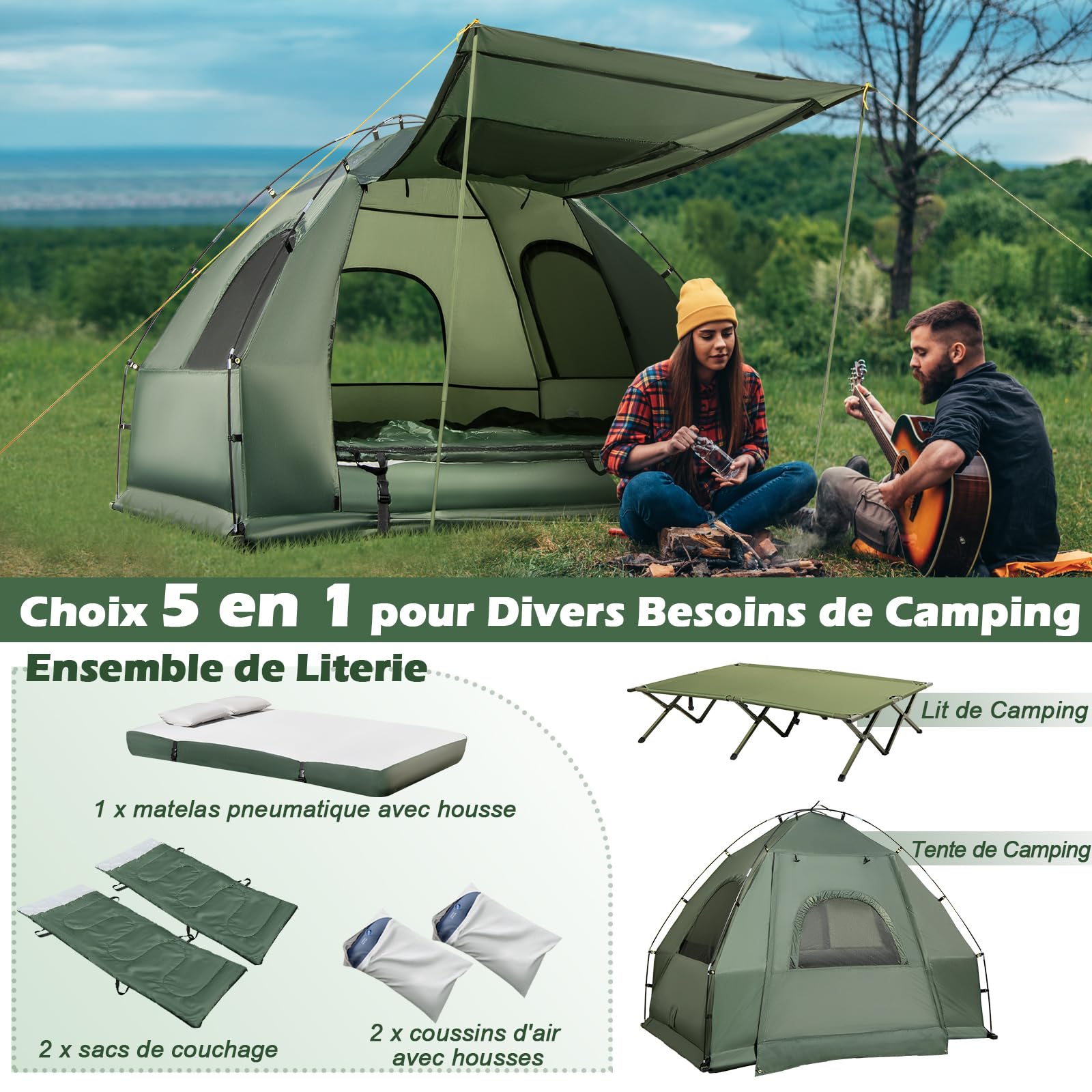 Matelas | Matelas De Camping Autogonflant Avec Oreiller 1 Personne Vert Cfw139639 94048039