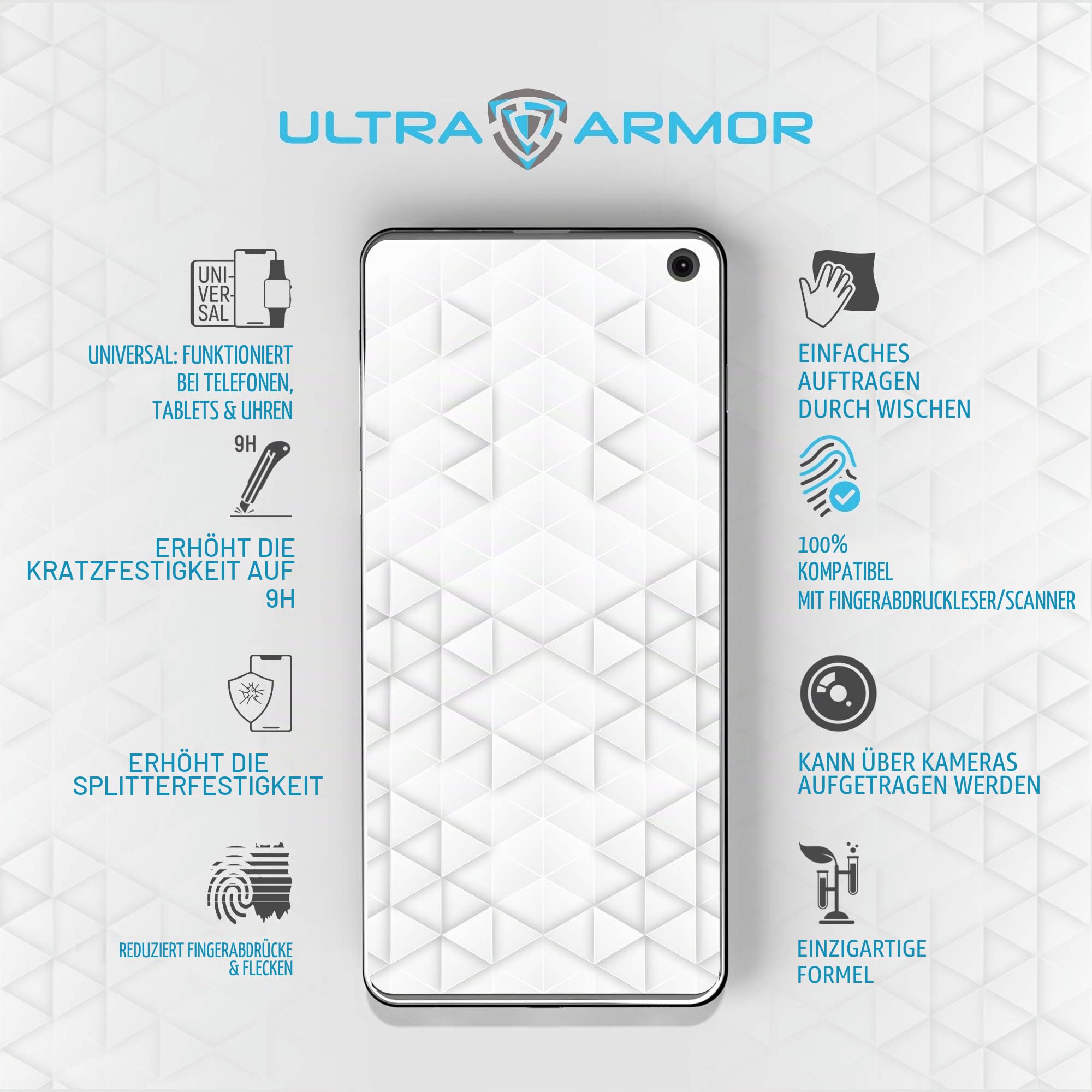 ULTRA ARMOR Liquid Glass Screen Protector for All Smartphones Tablets and Watches Wipe On Nano Protection - Universal | Kratz- und bruchfester Schutz für alle Handys, Tablets, Smartwatches, iPhone 17 Pro Max, Galaxy S26 Ultra