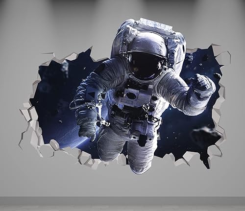 Calcomanía de pared 3D de astronauta - Adhesivo decorativo de pared con universo destrozado - Vinilo decorativo de pared espacial extraíble MR1159
