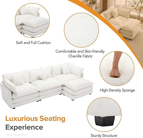 Miniatura 4 de Sofá modular de 112.2 pulgadas para sala de estar, cómodo sofá nube de felpilla de 3 plazas con otomanadiván y 5 almohadas para sala de estar,