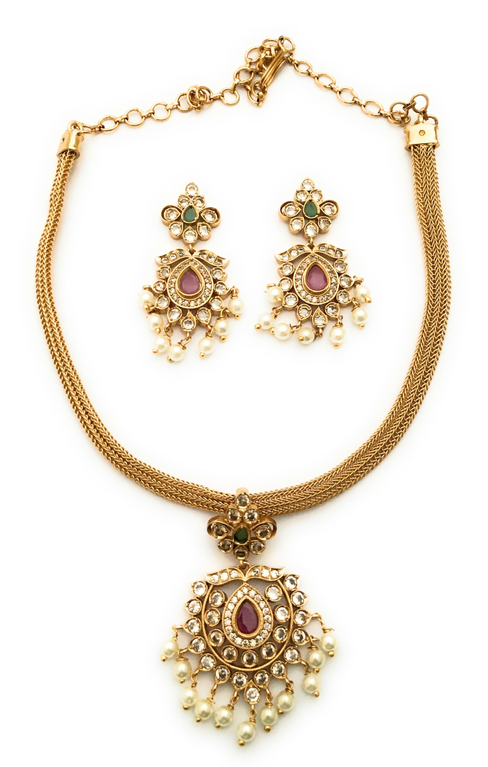 Sasitrends Traditional AD American Diamond Gold Plated Short Chain Pendant Necklace Jewellery Set with Earrings for Women and Girls (B0C35SF8C6) Amazon Price History, Amazon Price Tracker