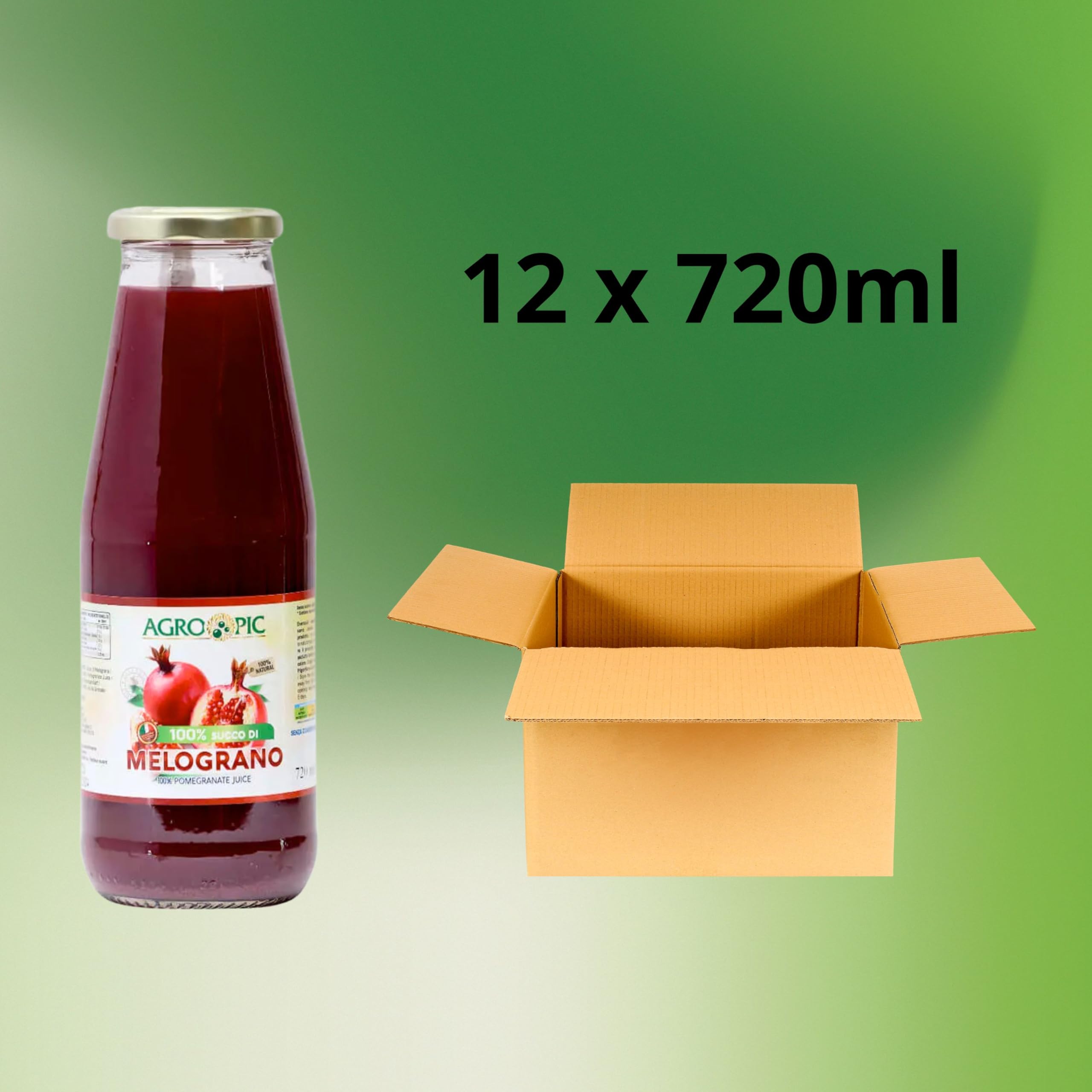 Agropic Succo di Melograno 100%, 12 bottiglie da 720 ml di puro succo di melograno senza zuccheri aggiunti, senza conservanti, Made in Italy - 2
