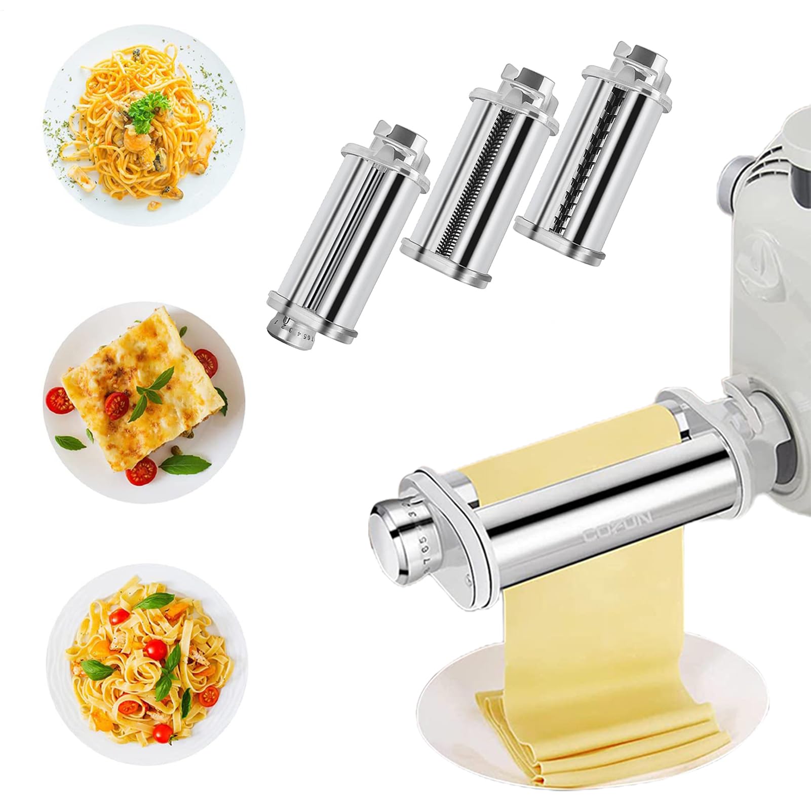 Accesorio de creación de pasta: rollo de de acero inoxidable de 3 | cuchillas de corte de fideos | Rollo de hoja de pasta para pasta casera, espaguetis y herramienta de corte fettuccine con c