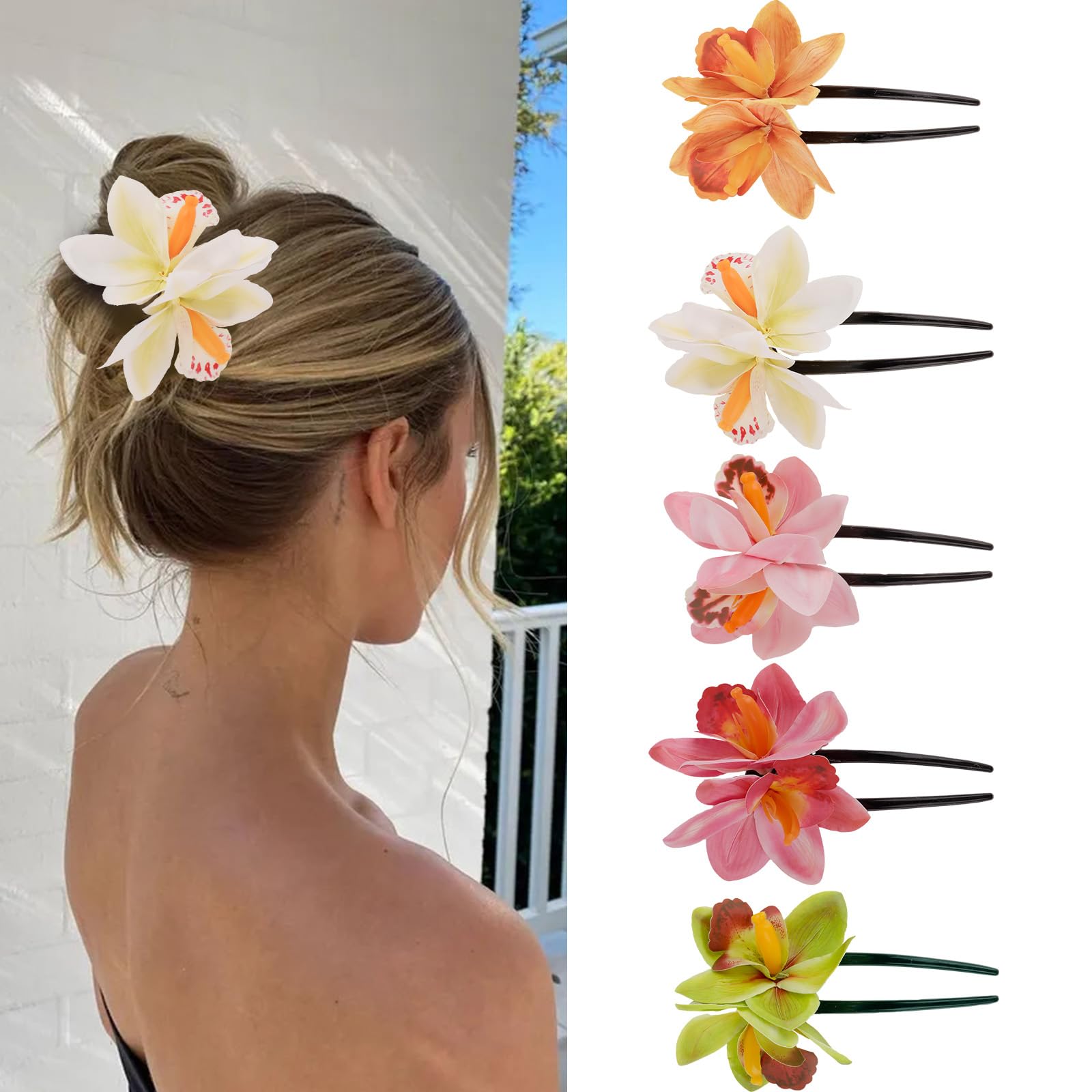 Amariver 5 Pack Hawaiian Flower Hair Clips for Women Flower Hairpins Cute Beach Accessories Summer Hairpins Flowers for Hair