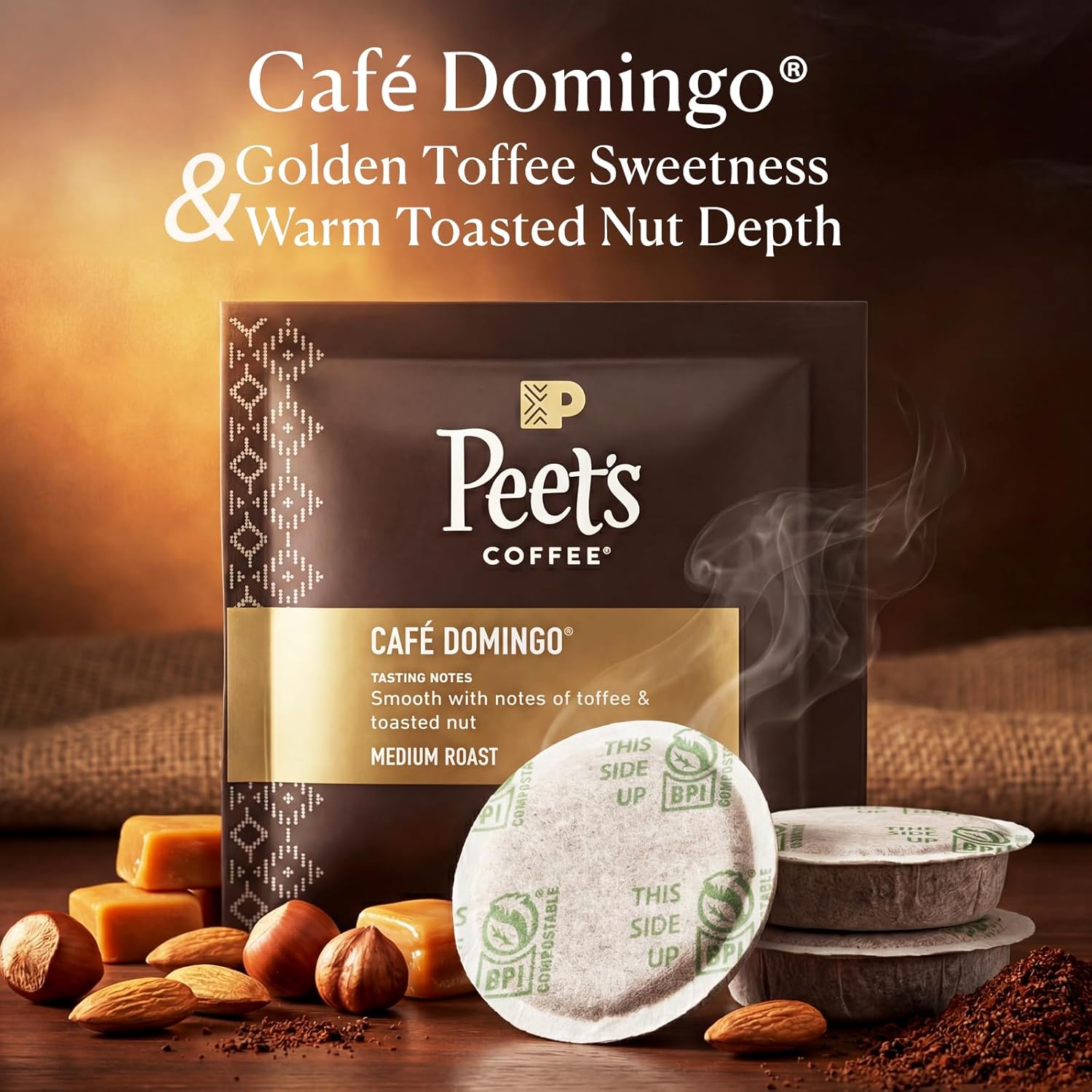 Peet’s Café Domingo Coffee Pods – 32 Count (2 Packs of 16) – Medium Roast with Smooth, Balanced Flavor and Aromatic Finish – Compatible with Pelecom Coffee Machines