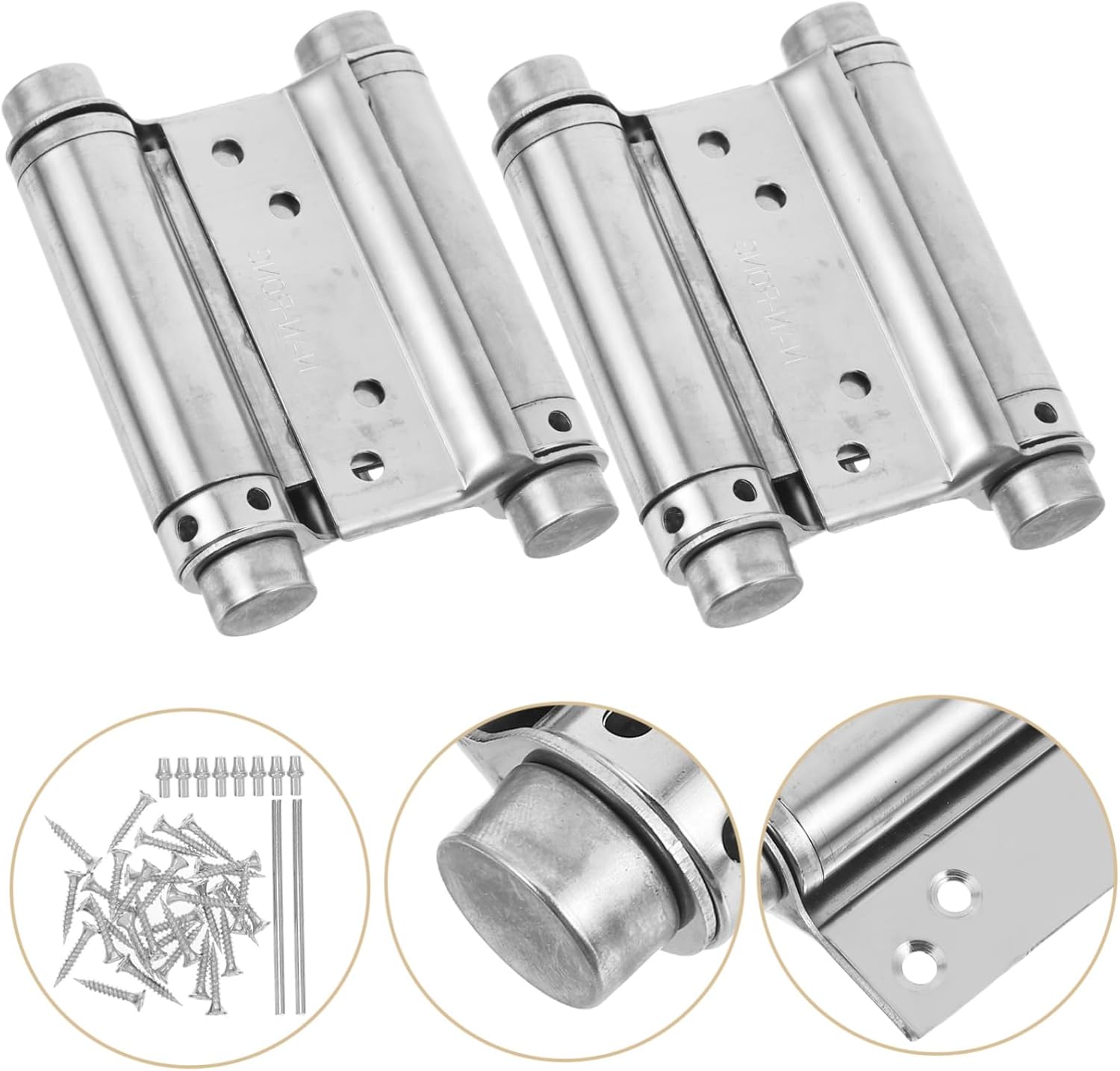 Cabilock 4PCS Heavy Duty Stainless Steel Double Spring Closing Hinges for Doors and Gates Self-Closing 3-Inch Size for Garage and Cabinet Use