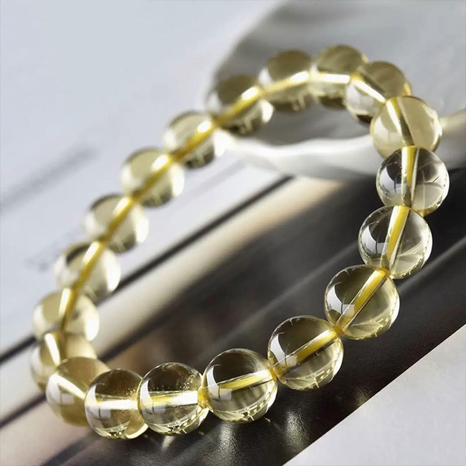 Bracciale con Pietre preziose curative Naturali, Perle di citrino | Braccialetti di quarzo giallo portafortuna, braccialetti elasticizzati con perline fatti a mano, gioiello regalo