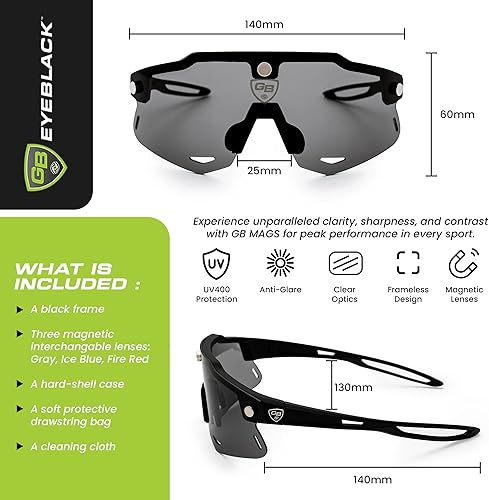 Miniatura 6 de GB MAGS - Juego magnético polarizado para todos los deportes, gafas de sol para ciclismo para hombres y mujeres  3 lentes intercambiables
