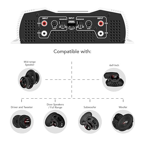 Miniatura 7 de Taramps DS 800x4 2 ohmios 800 vatios RMS, 4 canales 200x4 vatios RMS, Clase D, rango completo, paso alto/bajo cruzado fijo, puente, amplificador de