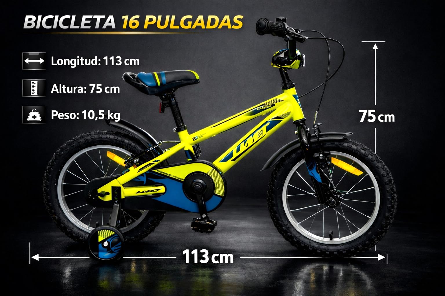 Bicicleta 16 Pulgadas niño | Bicicleta niño 5-7 años + Frenos V-Break + Estabilizadores + Cuadro Acero | Segura y Resistente