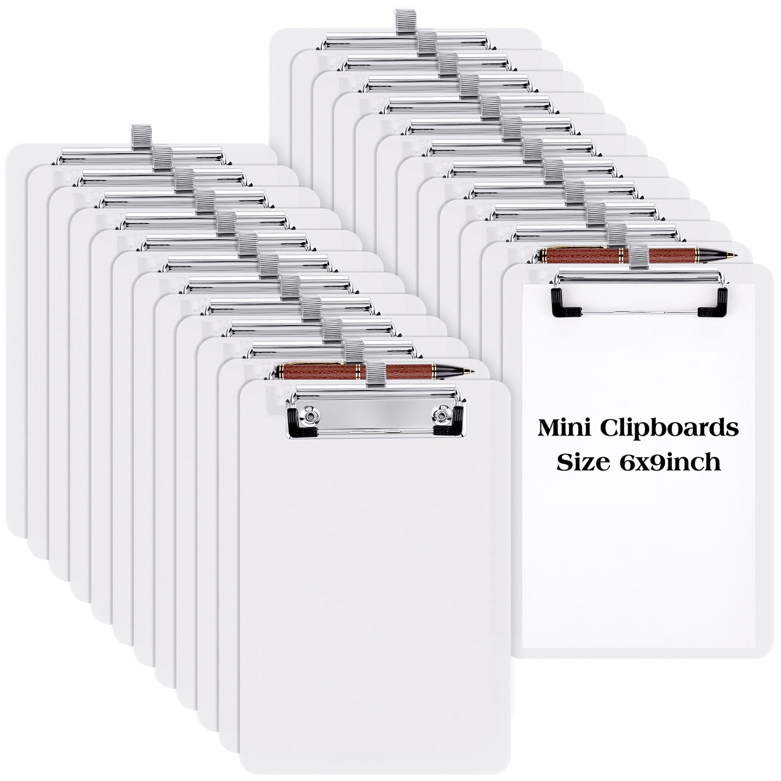 Qilery 24 Pcs Bulk Mini Clipboards with Pen Holder Clip A5 Memo Clipboard 6x9 Small Plastic Clipboard for School Office Restaurant Cafe Hotel Shopping List, Pen not Included (White)