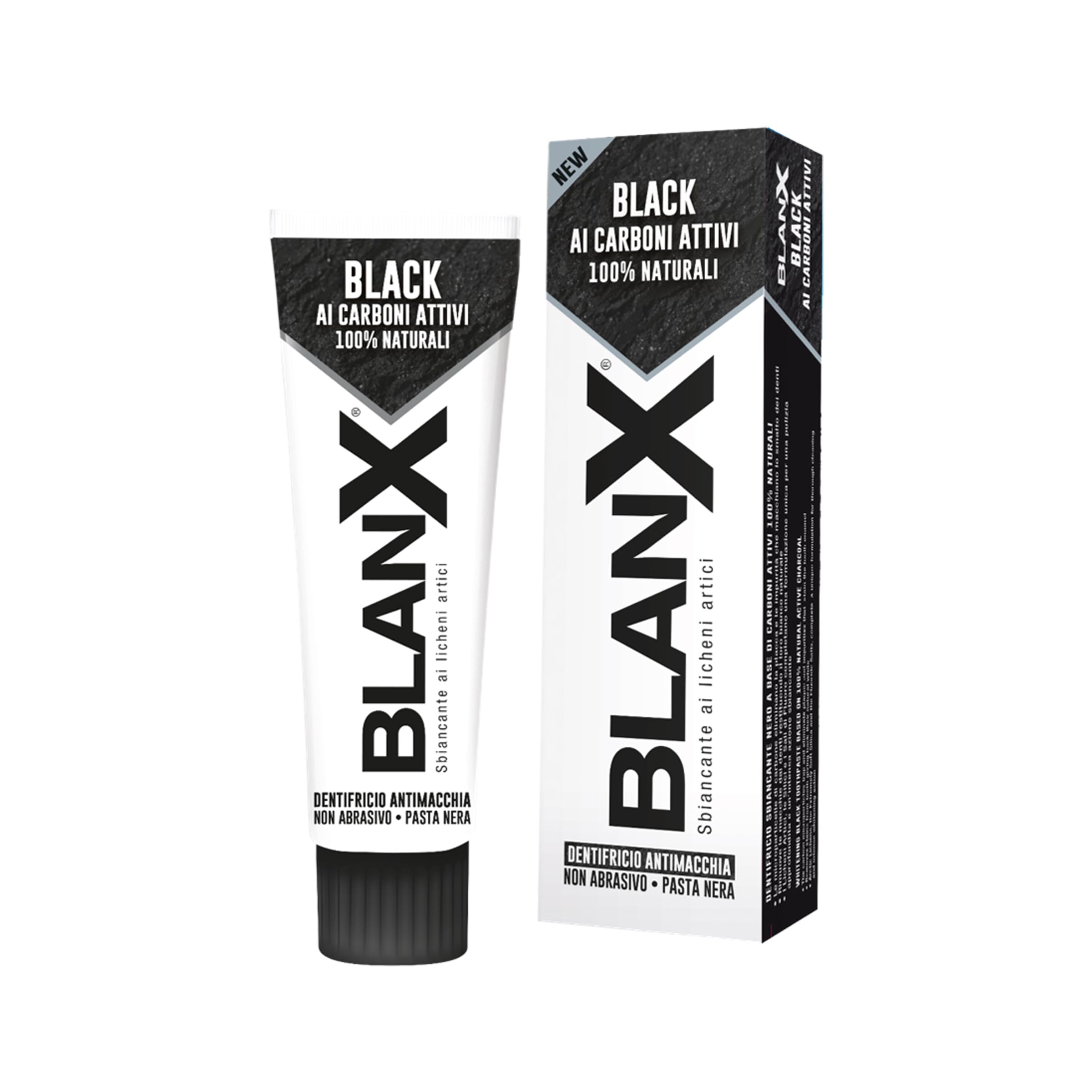 Blanx Dentifricio Black,8 dentifricio sbiancante con lichene islandese e carbone attivo naturale al 100%, rimuove le macchie di caffè, fumo e tè da 75 ml + portachiavi Beni Culinari
