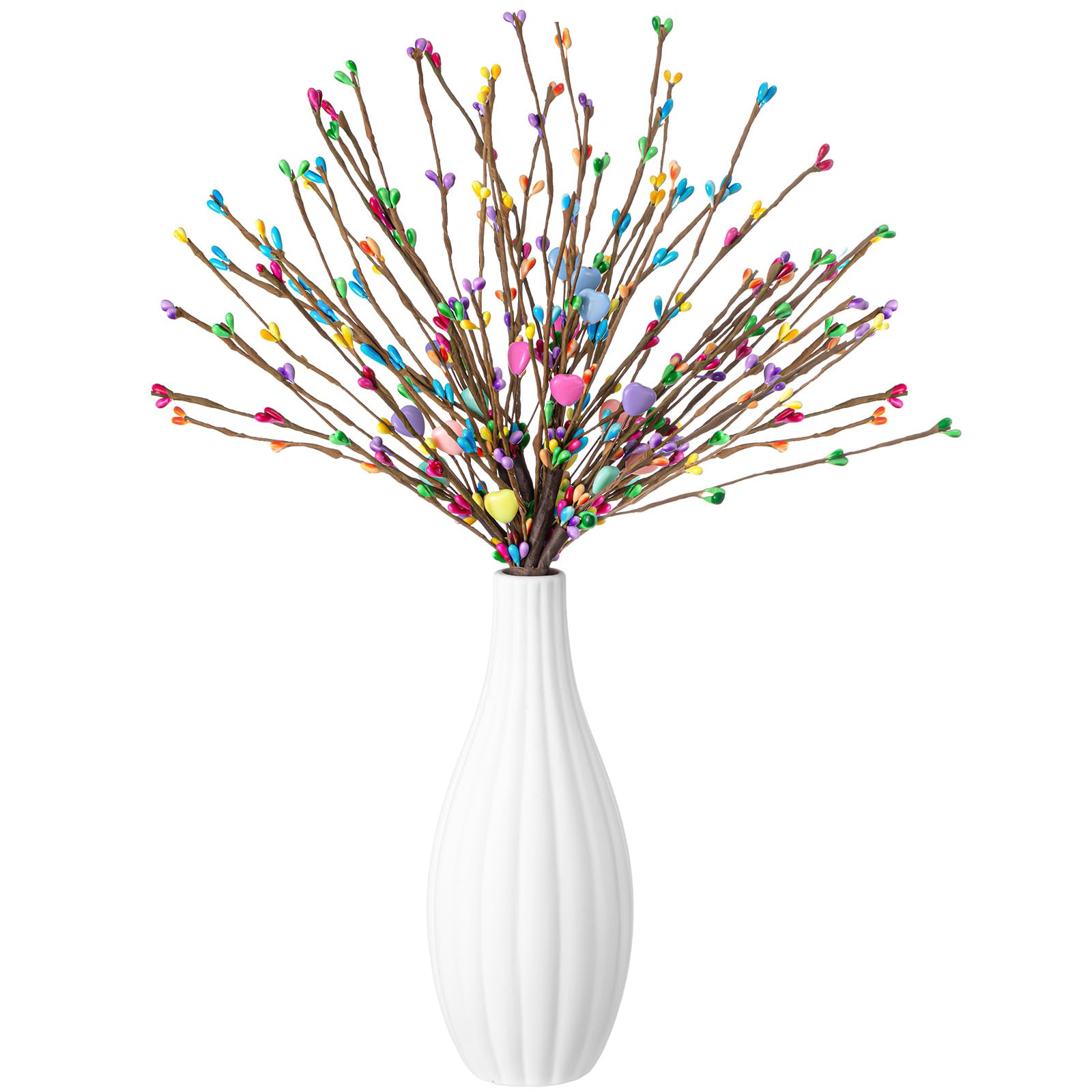 Maysing 3 Pcs Valentine's Day Heart Shaped Berry Picks Artificial Berry Twig Flowers Stem Branches Valentines Day Floral Picks for Vase Filler Valentine's Day Wedding Anniversary Decorations