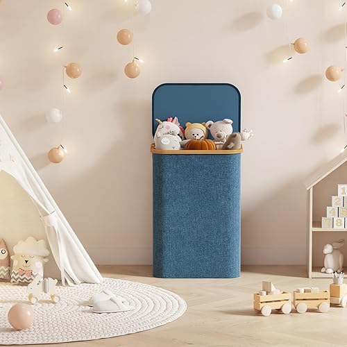 Miniatura 164 de Lifewit Cesta grande de 100 litros con tapa para ropa con asas de bambú y bolsa extraíble, plegable para dormitorio, baño, residencia universitaria