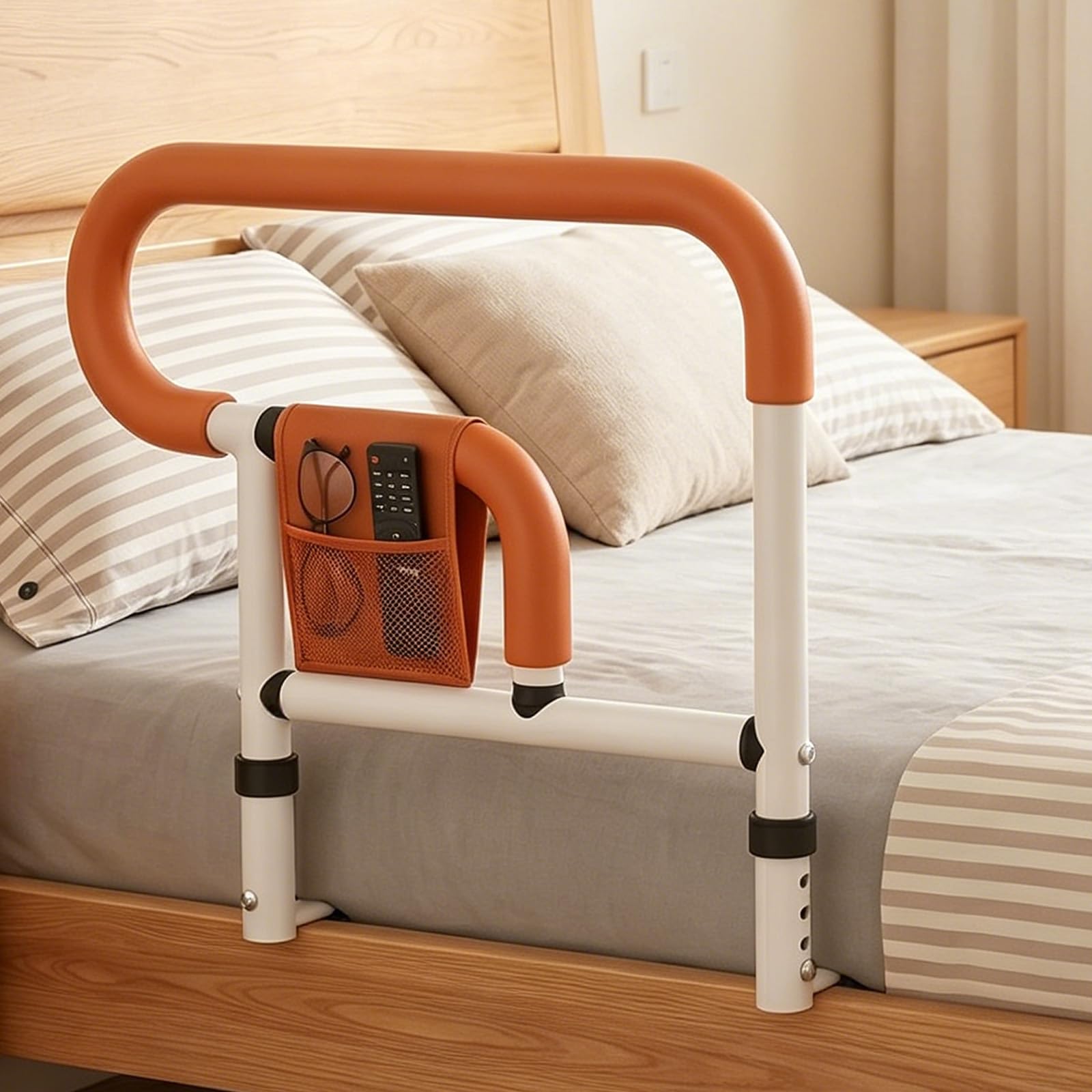Supporto per il letto per anziani, sponda regolabile in altezza, pieghevole, maniglia del letto con tasca, protezione anticaduta per adulti, supporto per letto per anziani, aiuto per la