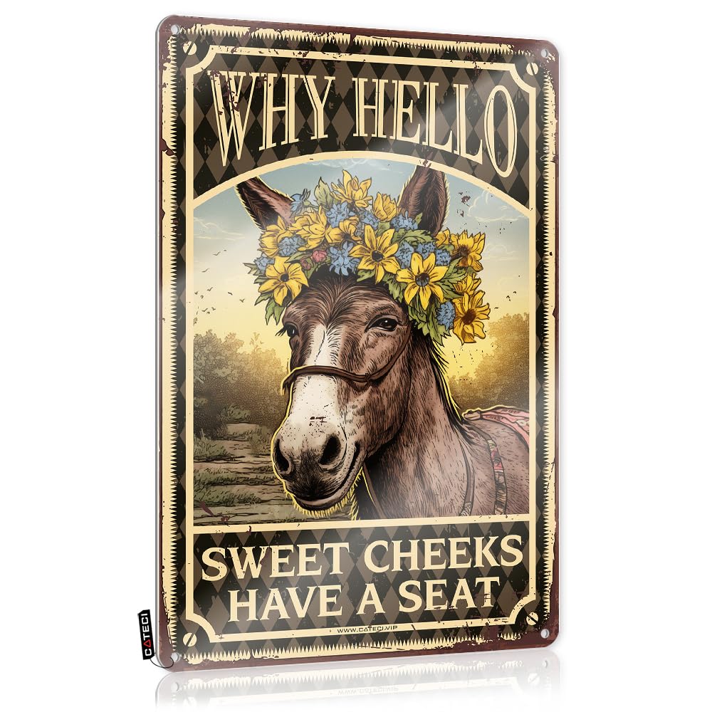 MWFKKADDB Funny Poster Sign Donkey Wall Decor Why Hello Sweet Cheeks Have A Seat Tin Sign Metal Garden Signsnovelty Home Decorhome Accentskitchen Witch Funny Metal Bar Signs Metal Bar Decor(30X40CM)