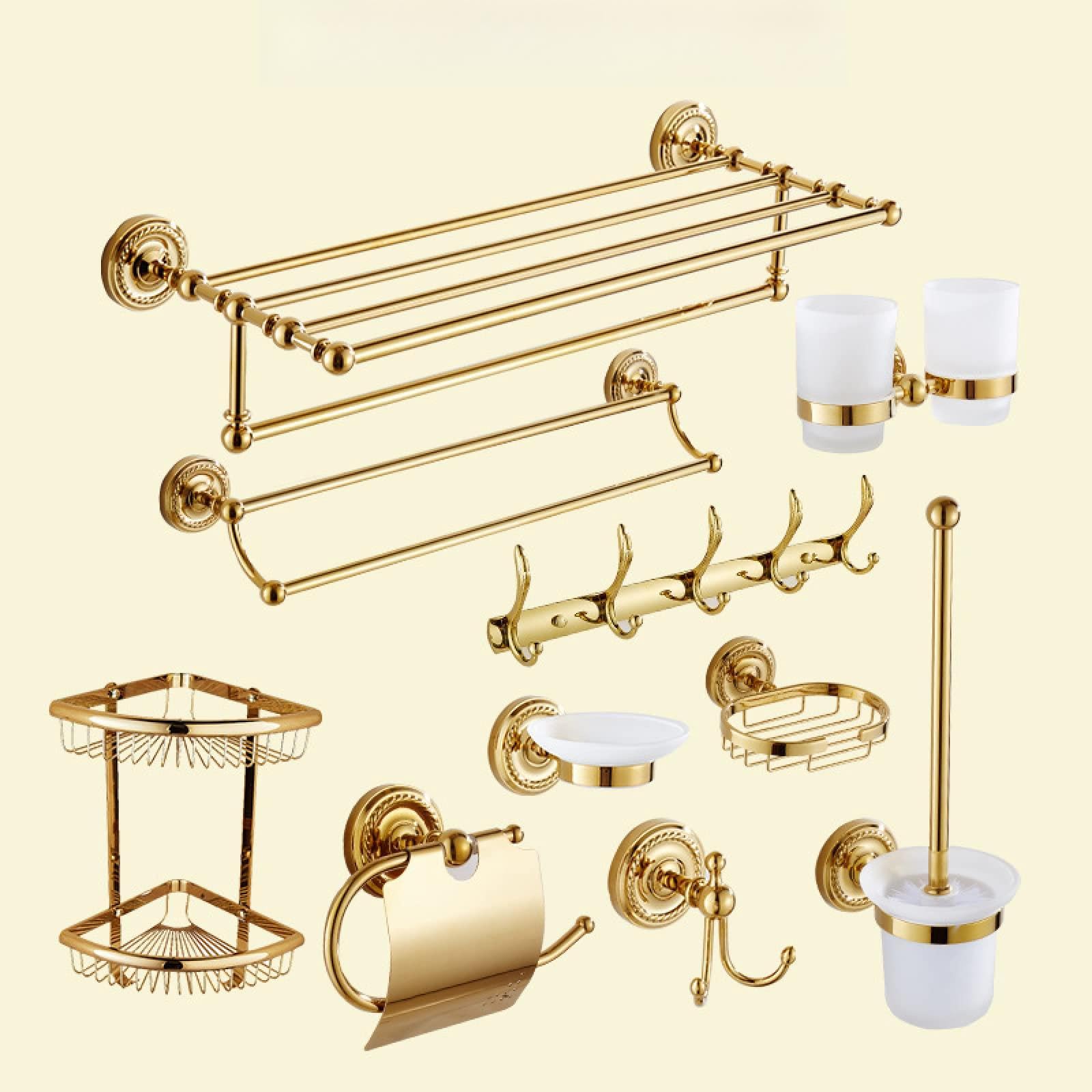 FGXHHS European Style Golden Towel Rack Bath Full Copper Bathroom Shelf Hardware Pendant Set, Set J