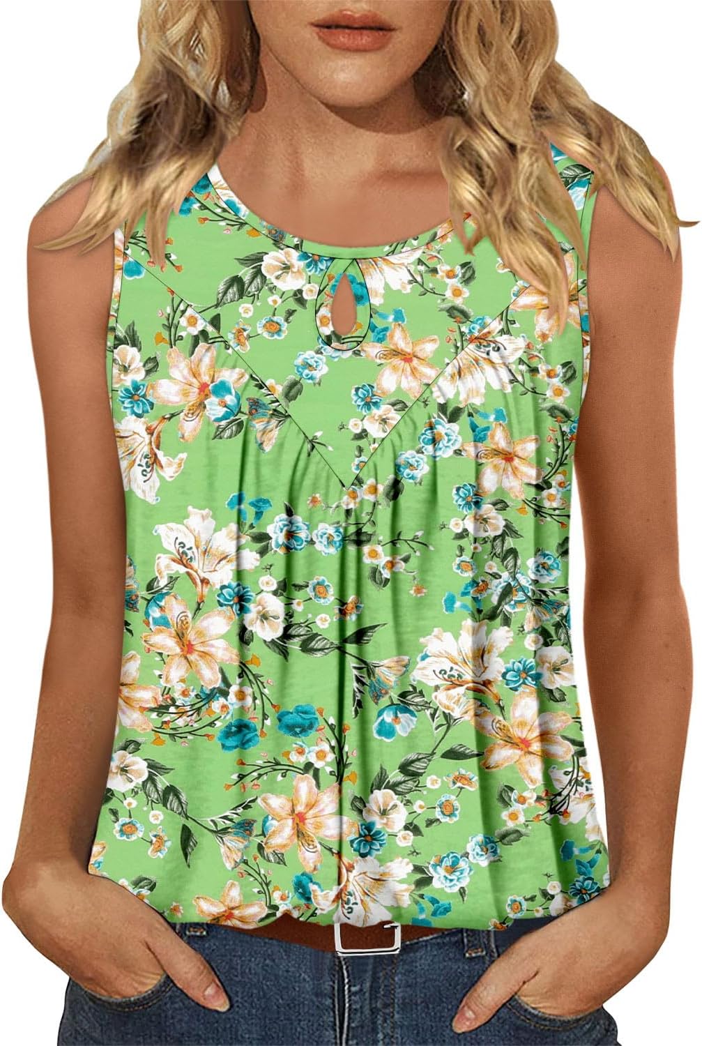 CRAZY GRID Women Summer Tank Tops Round Neck Sleeveless Folded Front Tunic Casual Outfit 2026 Basic Loose Shirts - Image 2