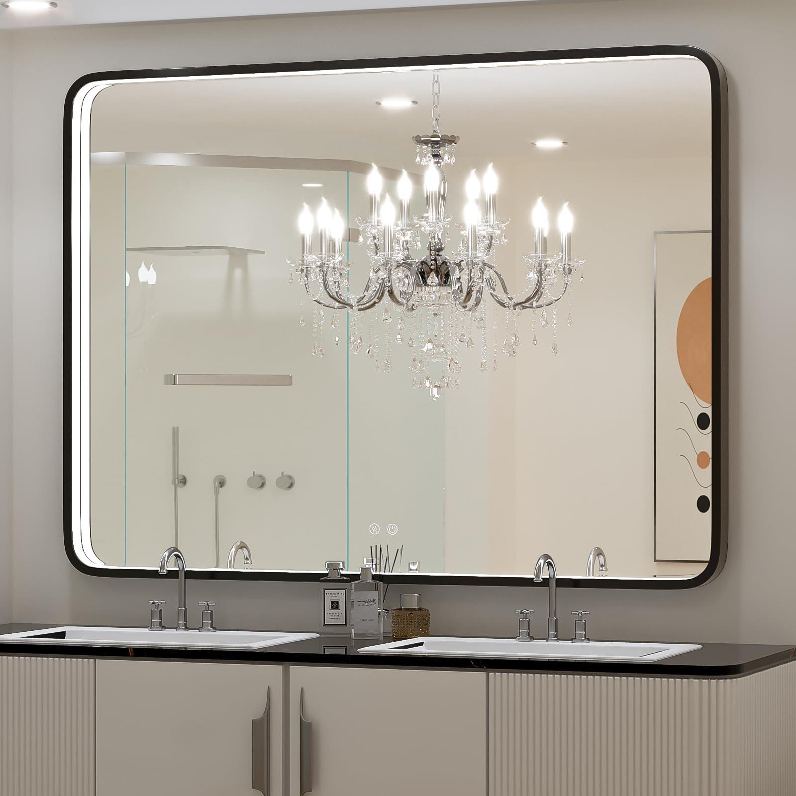 48x36 Inch LED Bathroom Mirror with Lights, Black Metal Frame Wall Mounted Lighted Vanity Mirrors for Wall,Anti-Fog 3000K/4500K/6000K Dimmable Led Mirror,ETL Listed LED Driver