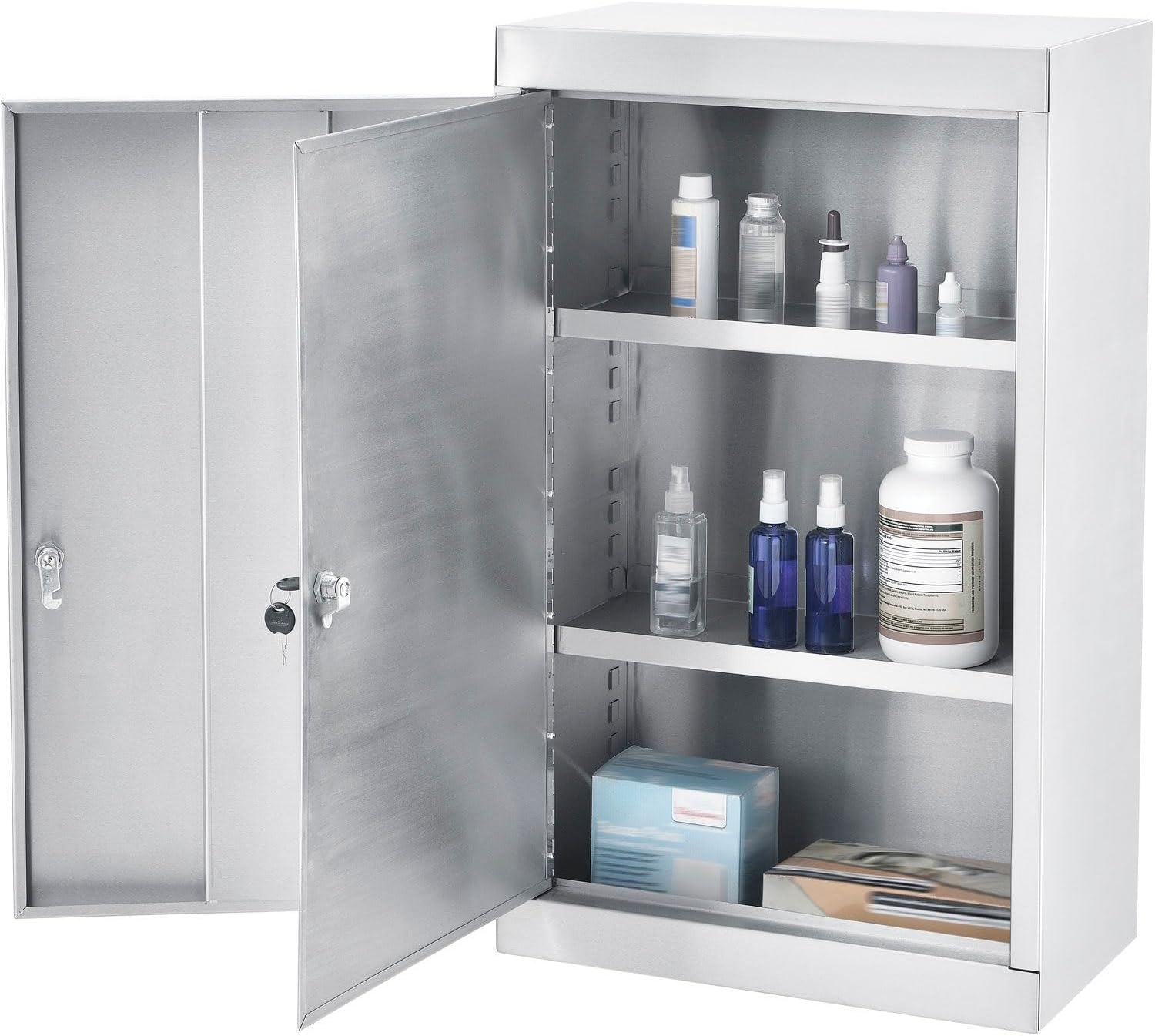 Global Industrial Stainless Steel Narcotics Cabinet, Double Door/Double Lock, 18" W x 10" D x 30" H, for Doctor's Offices, Patient Rooms, Hospitals, Laboratories and More