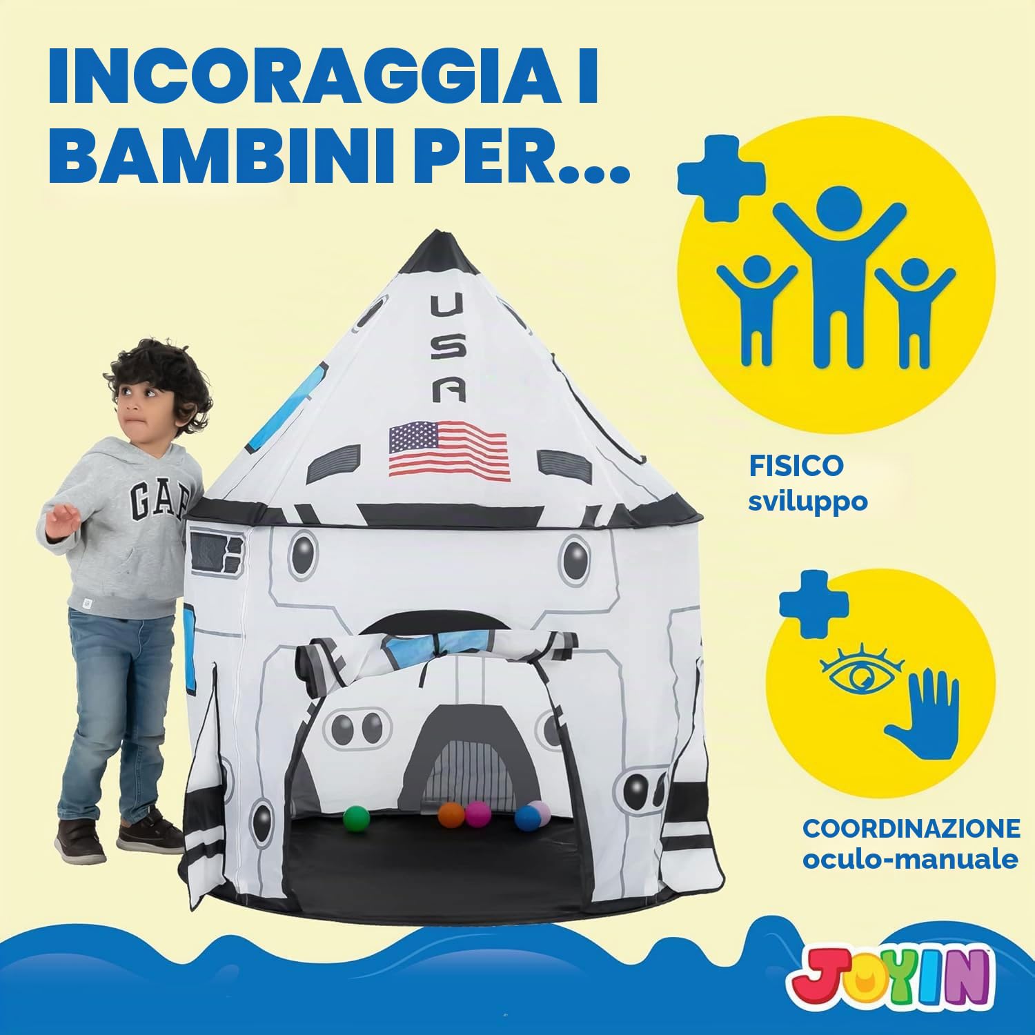 JOYIN Tenda per Bambini Razzo Spaziale Pop Up, Portatile Pieghevole Space per Interni ed Esterni