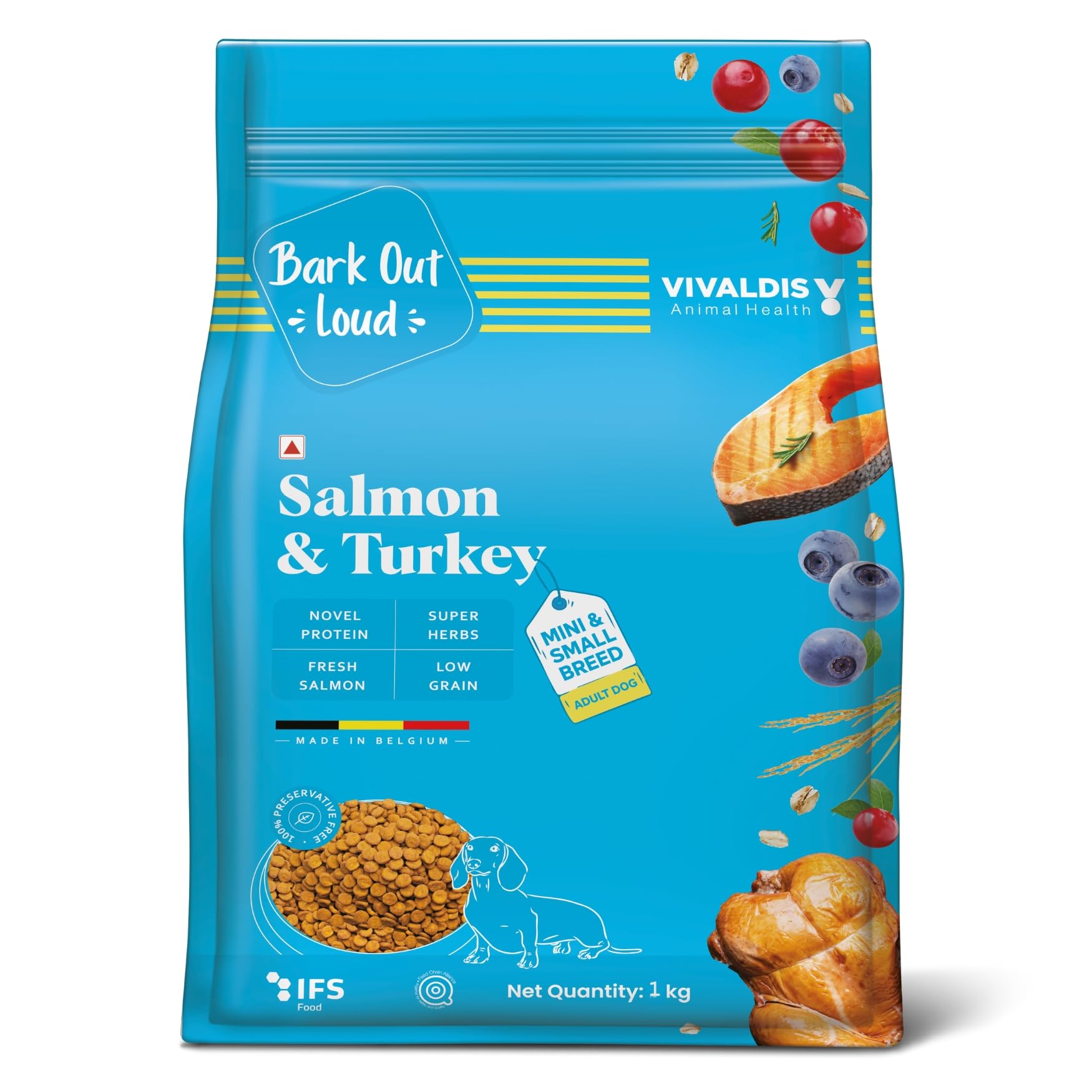 Bark Out Loud by Vivaldis - Salmon & Turkey, Mini & Small Breeds, Adult Dog Dry Food Low Grain, Hypoallergenic, Rich in Novel Protein and Prebiotics, Fresh Salmon, Super Herbs Kibbles (1kg Pack) (B0DG2LQ15X) Amazon Price History, Amazon Price Tracker