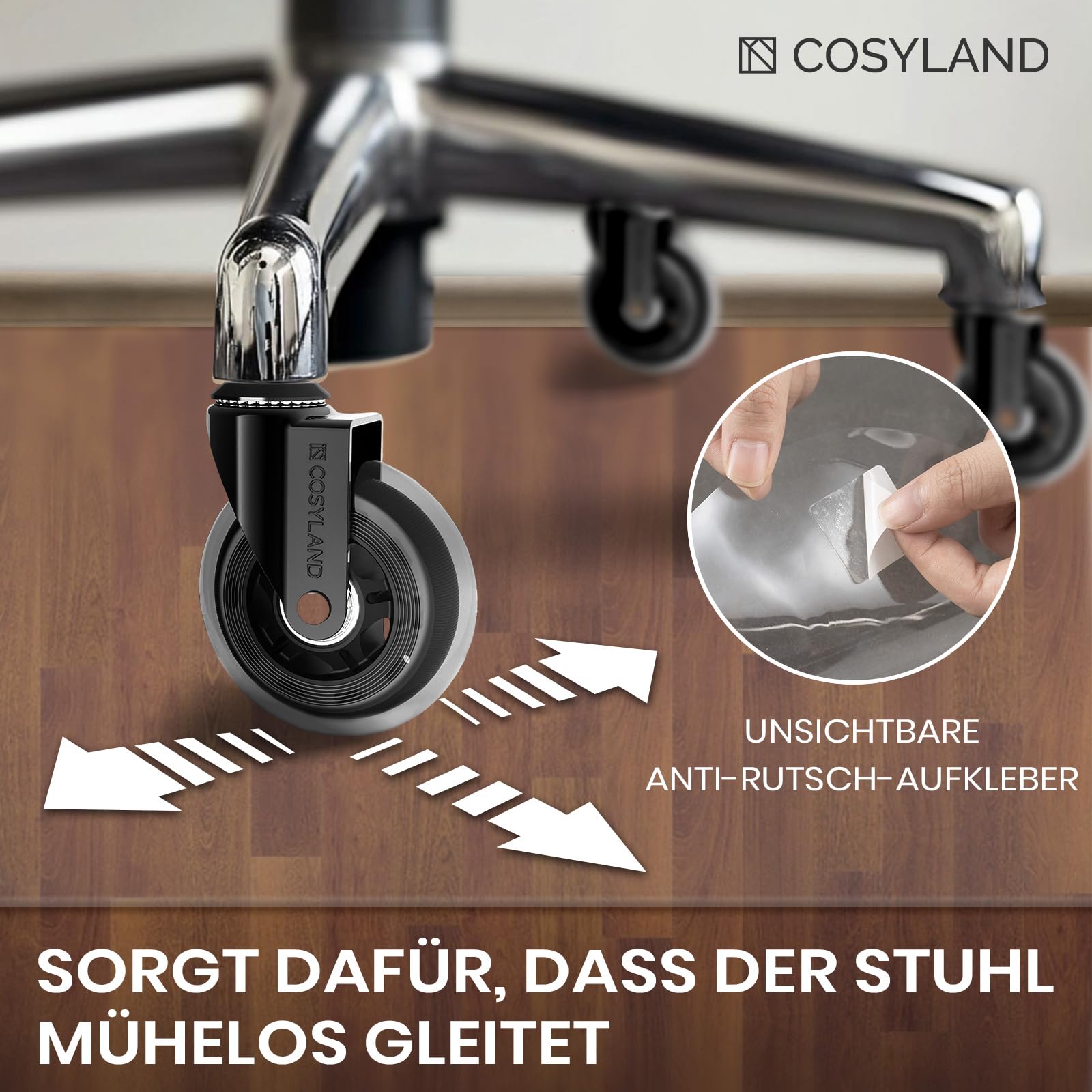 COSYLAND Bodenschutzmatte Bürostuhl Transparent [120x150cm] – 1,2mm PVC Schreibtischstuhl Unterlage für Hartböden, Parkett & Laminat – rutschfeste Stuhlunterlage, Fußbodenschutzmatte