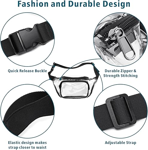 Miniatura 5 de Riñonera Packism transparente, impermeable, bonita bolsa de cintura aprobada por el estadio, bolsa transparente con correa ajustable, bolsa de