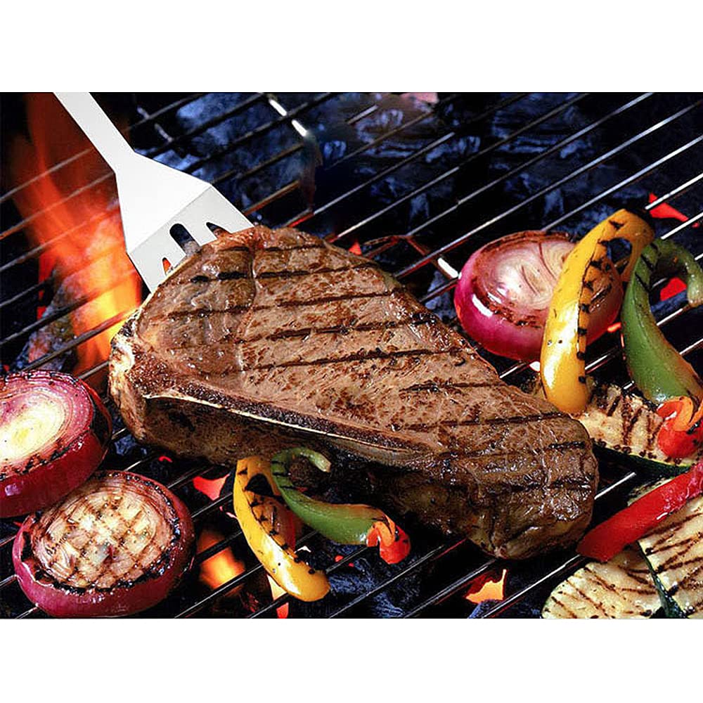 Strona główna-Kompletny zestaw narzędzi do grilla- Akcesoria do grillowania ze stali nierdzewnej z 7 przyborami i futerałem do przenoszenia, do gotowania na zewnątrz Camping Grillowanie, srebrny (sreb
