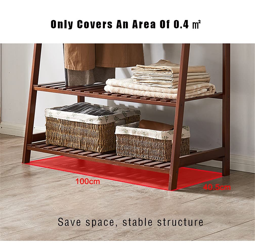 Scaffale in legno con 2 ripiani e 1 asta, organizer ideale per abbigliamento e scarpe per hotel e camere da letto, design durevole, elegante e salvaspazio (100 x 44,5 x 165 cm)