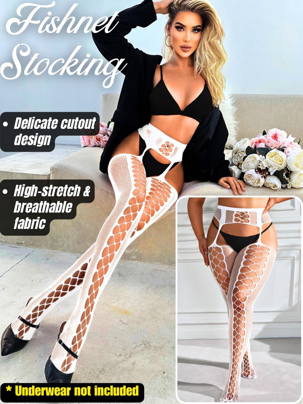 Women Sexy Fishnet Tights, Suspender Pantyhose With Garter Belt, Stockings Lingerie Outfit Going Out Party Club Rave - Image 2