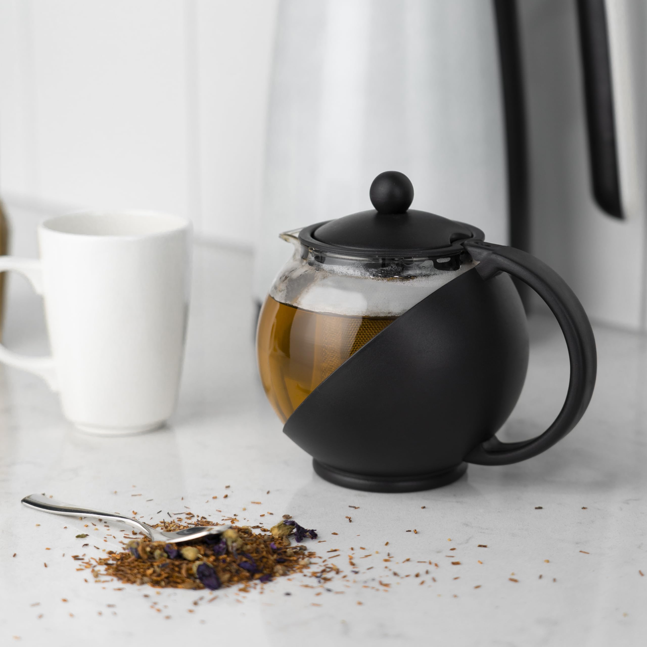 Café Olé Grunwerg Café Ole Loose Leaf Everyday Round Teekanne Infuser Basket Glas Teekanne, Schwarz, 1.20 Liter, 1200ml / 1.2