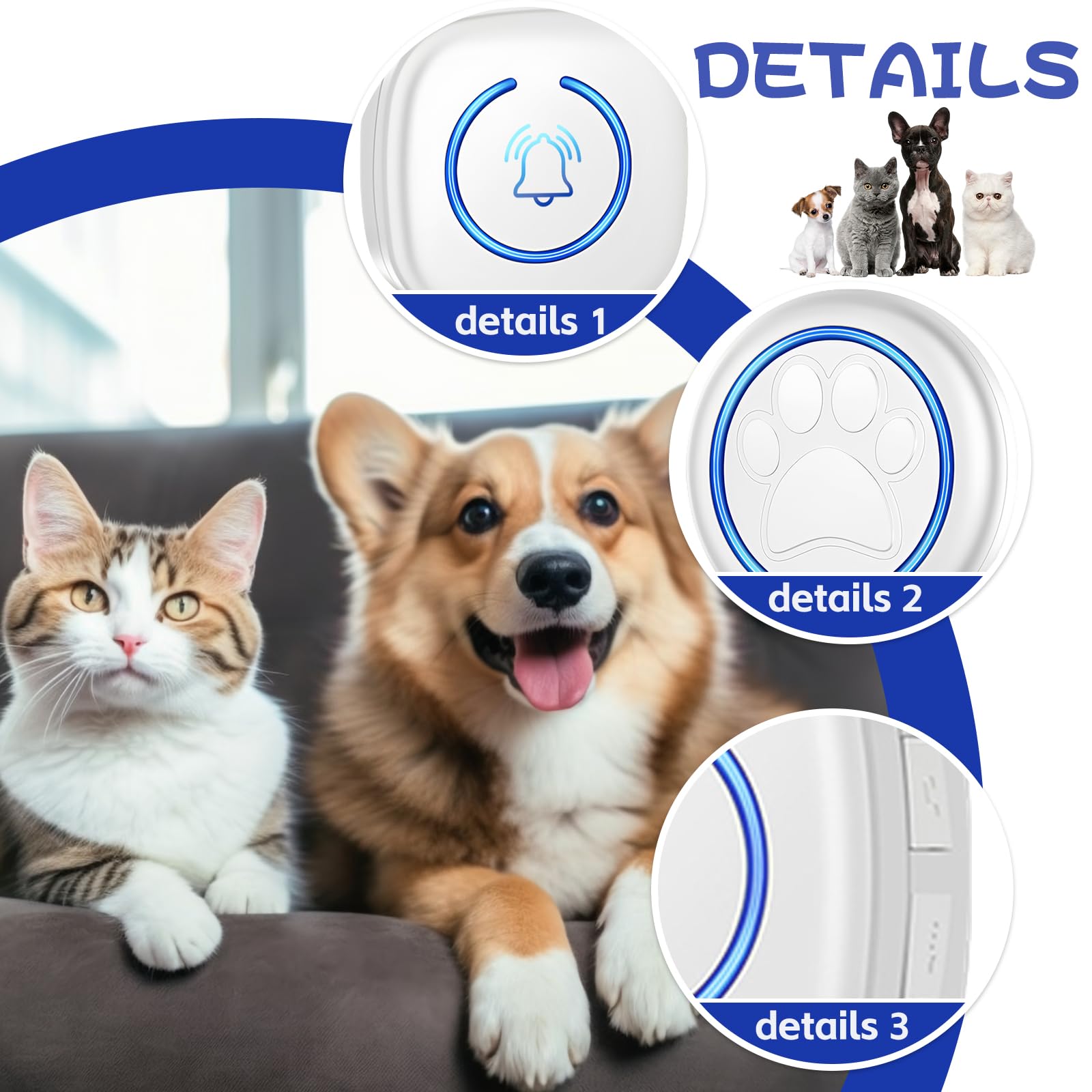 BORDEAG Campanello per Cani, Campanello Radio per Esterni, 300m Campane da Allenamento, Campanello Senza Fili Animali per Esterni, Porta di Casa, Negozio, Ufficio(1 Ricevitore + 2 Trasmettitori)