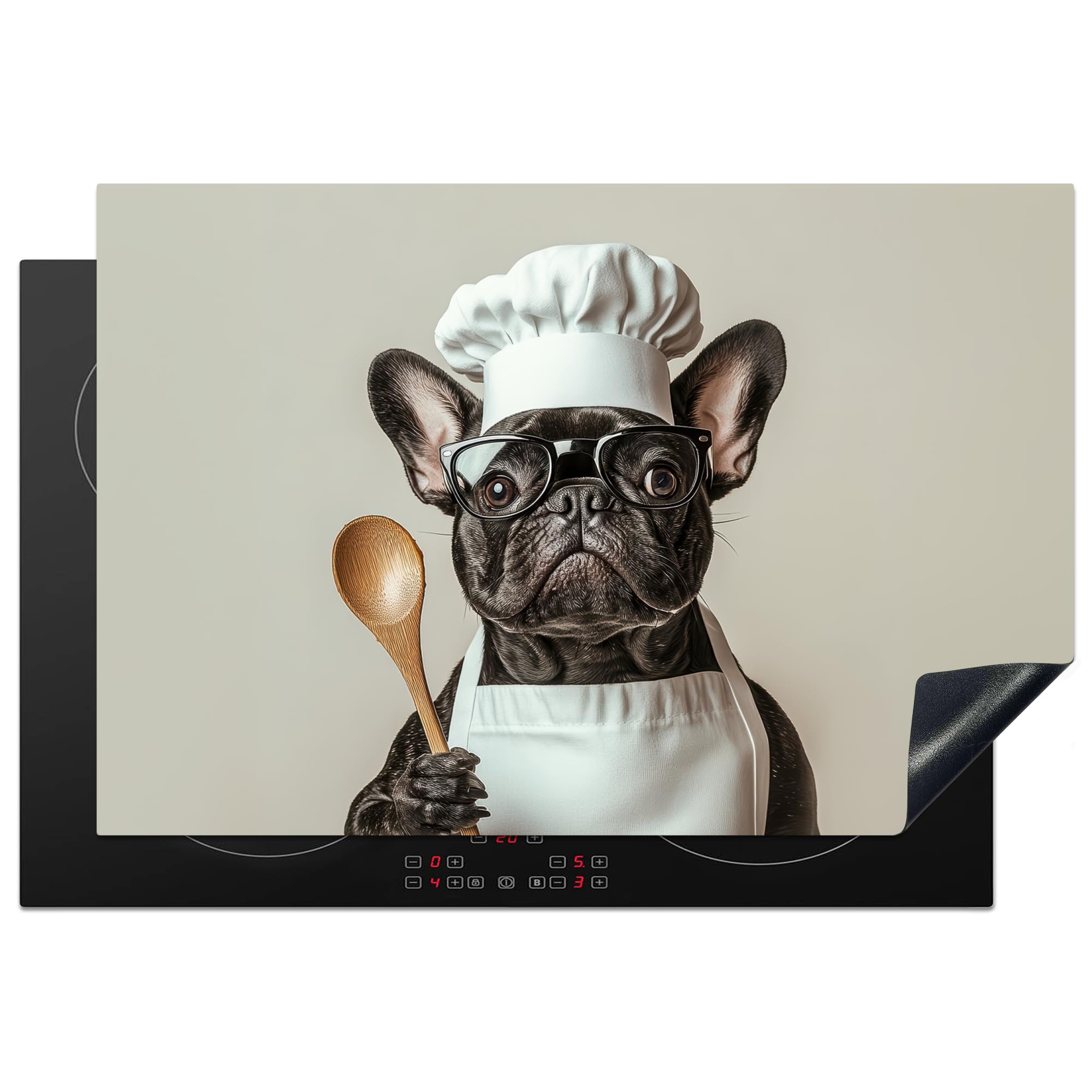 KitchenYeah© Induction Hob Protector Mat 20.1"x30.3" / 77x51 cm Cooker Top Protectors Cover Ceramic Covers Electric Hobs Vinyl Glasses - Dog - Chefs Hat