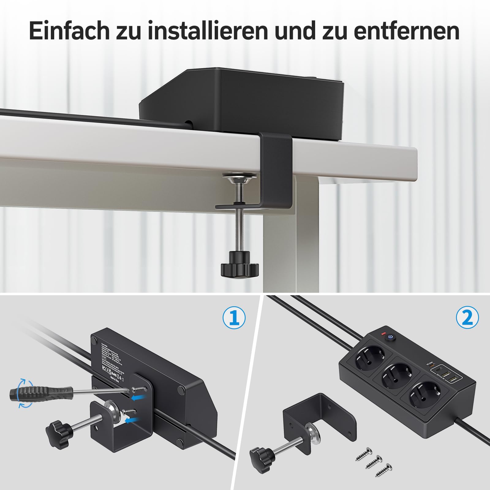 Ciabatta elettrica con USB C, PD20W, STGAROT da tavolo, 3 prese, multipresa da scrivania con 4 USB, 4000 W/16 A, protezione da sovratensione, presa con interruttore, cavo da 5 m, presa da tavolo per
