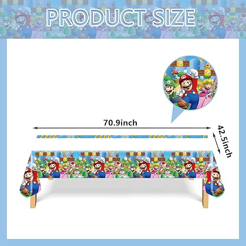 Miniatura 2 de bimec 4 manteles de plástico para fiesta de cumpleaños de Super Bros, manteles rectangulares gruesos desechables, mantel de 70.8 x 42.5 pulgadas,