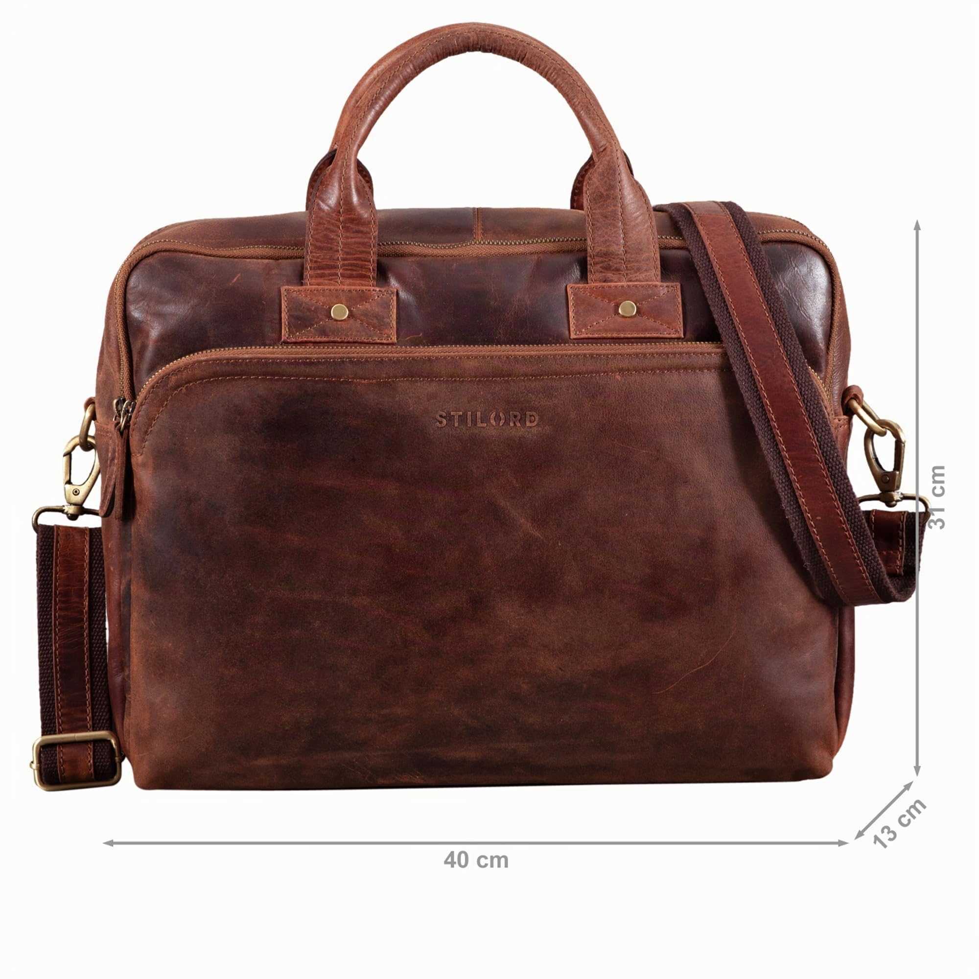 STILORD große Ledertasche braun - XL Aktentasche für Herren - Business-Tasche mit 15.6 Zoll Laptopfach - Vintage Umhängetasche Hector