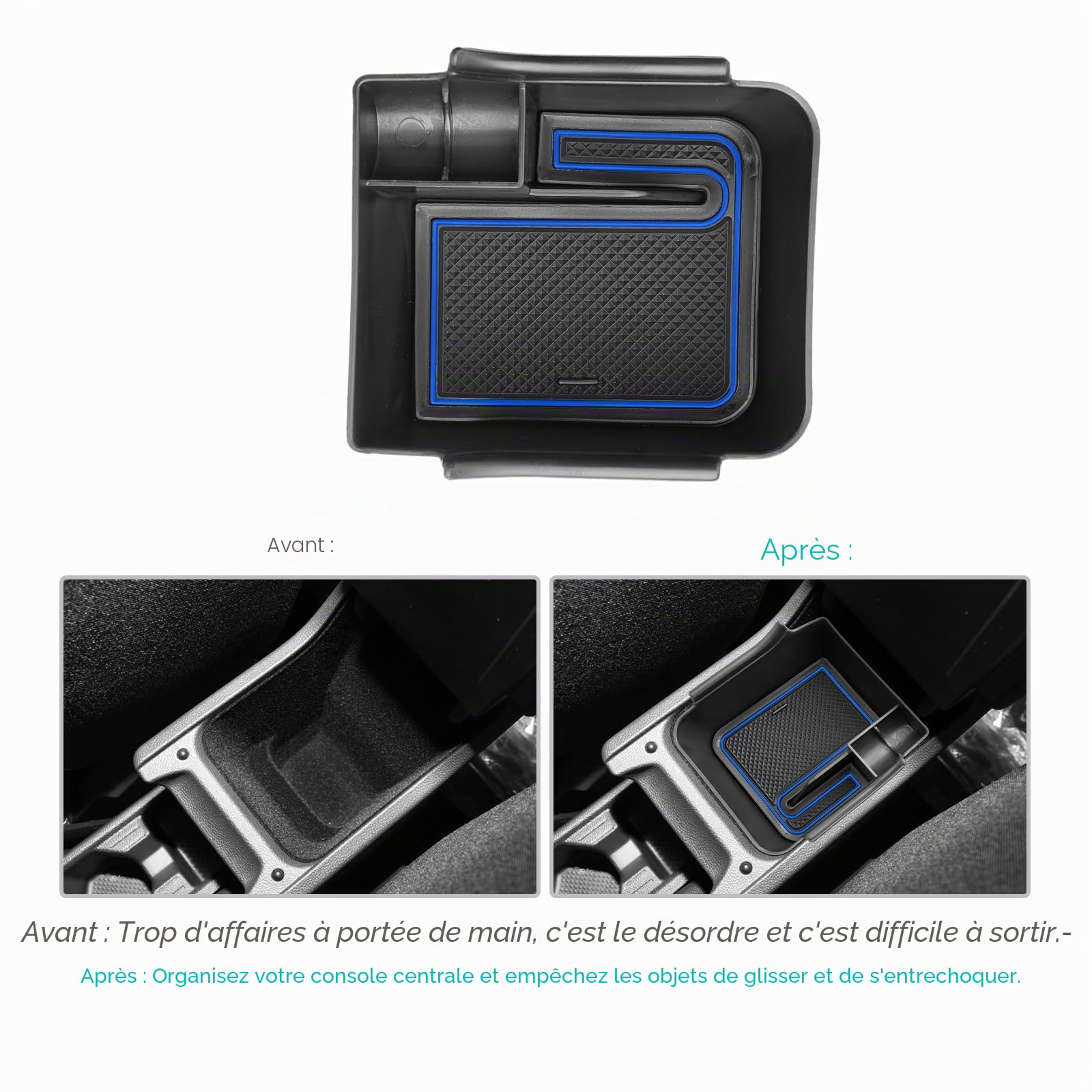CDEFG Compatible avec VW Polo AW Taigo 2018-2025 2026 Console centrale Accoudoir Boîte à gants Polo 2023 Rangement Voiture Center Console Organisateur Plateau Polo AW Accessoires (Bleu)