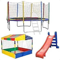 Trampolim Cama Elástica Pula Pula 3,05m 3m Piscina de Bolinhas 1,50m Escorregador Médio