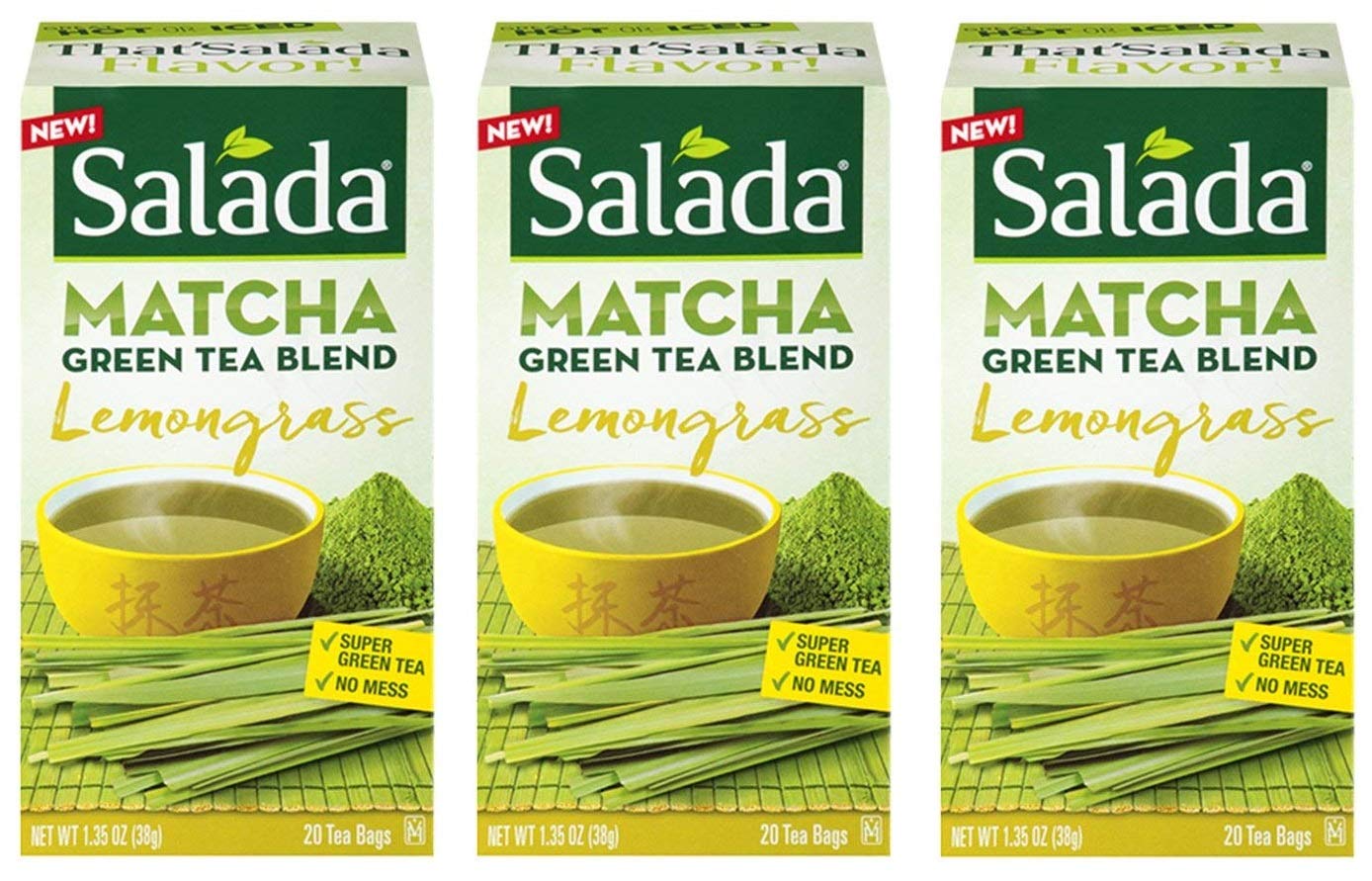 Salada Matcha Green Tea Blend Lemongrass - 20 Tea Bags (Pack of 3) - 60 Bags Total