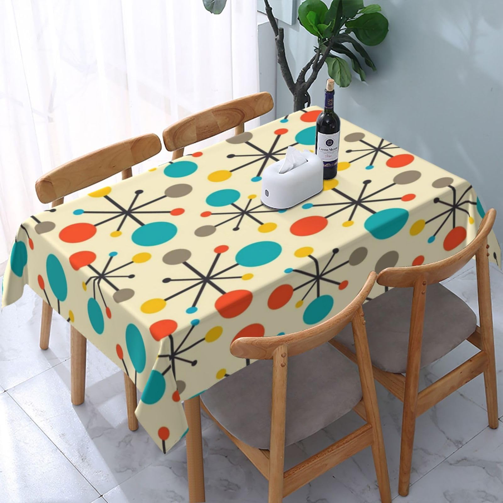HLBSDM Mid Century Modern Atomic Turquoise Mat Rectangle Tablecloth, Suitable for Wedding, Party and Restaurant Festival Gathering Event Polyester Fabric Decorative Tablecloth(54x72in)