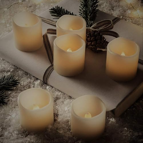 Miniatura 4 de LED Lytes set de 6 velas sin llamas, cera votiva a baterías y llama amarilla ámbar para bodas y fiestas, de 2 x 2 pulgadas (largo x ancho), color