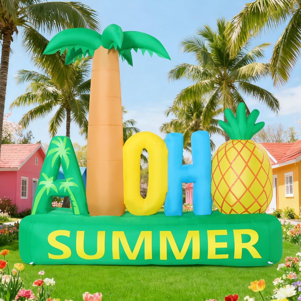 GOOSH 7 FT Summer Inflatable Palm Tree and Pineapple Outdoor Blow Up Yard Decoration with LED Lights, Weather-Resistant&Fast Inflation Hawaiian Beach Party for Garden Lawn Birthday Pool Decor​​
