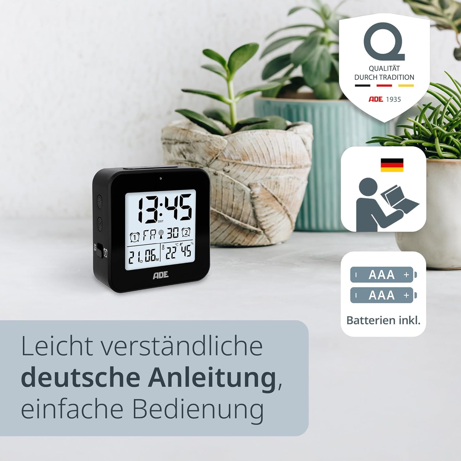 ADE Digital Alarm Clock CK2310-1 with batteries