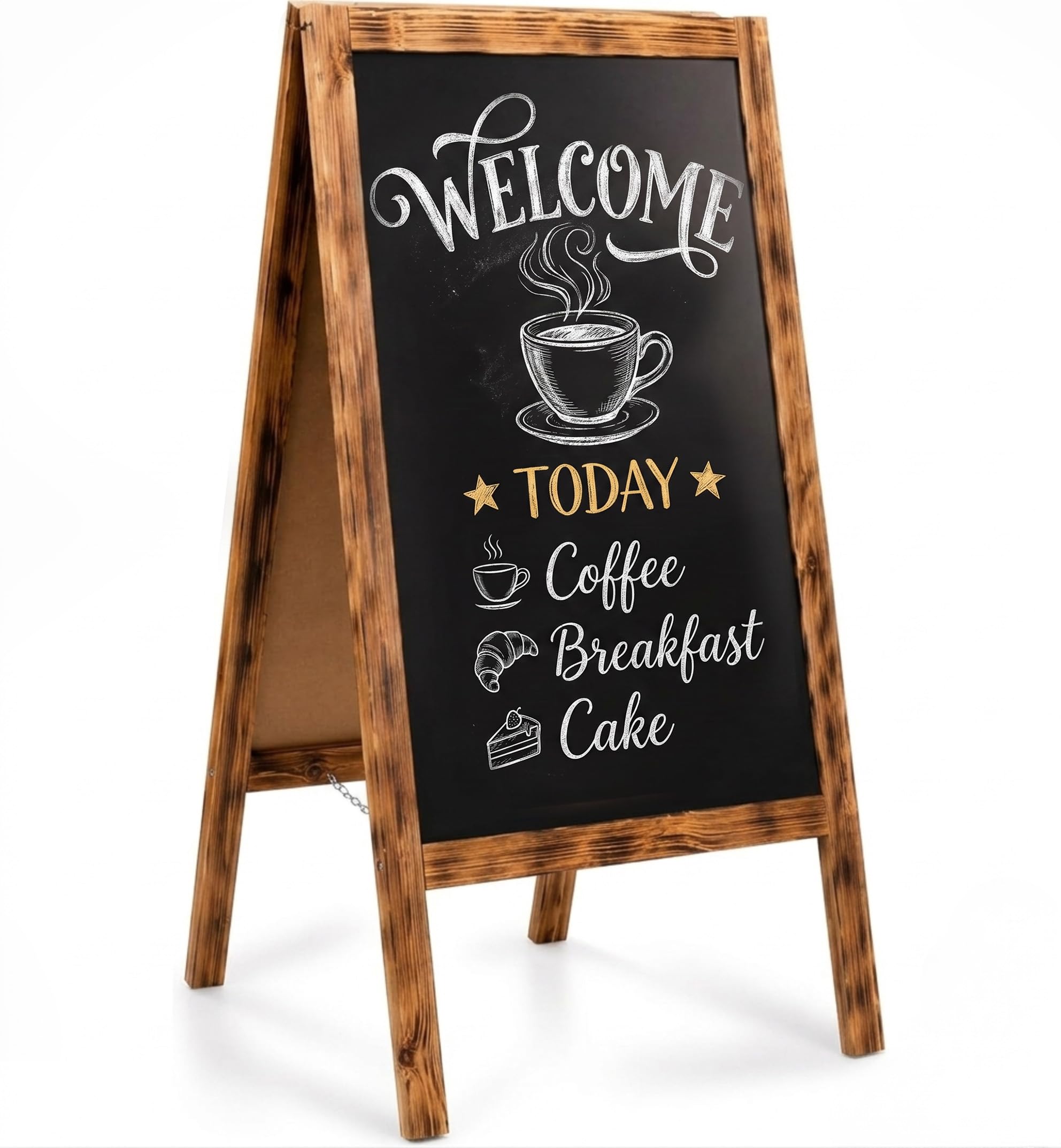 VELORA H&L Pizarra Caballete 60 x 120 cm Madera Quemada – Pizarra Doble Cara de Madera para Bar Restaurante Cafetería y Comercio, Caballete Publicitario Plegable para Exterior, Pizarra de Menú