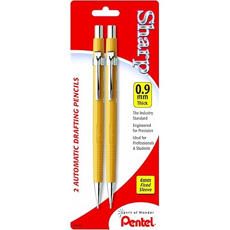 PENTEL Sharp Mechanical Drafting Pencil, 0.9 mm, Yellow Barrel, 2/Pack (P209BP2K6)