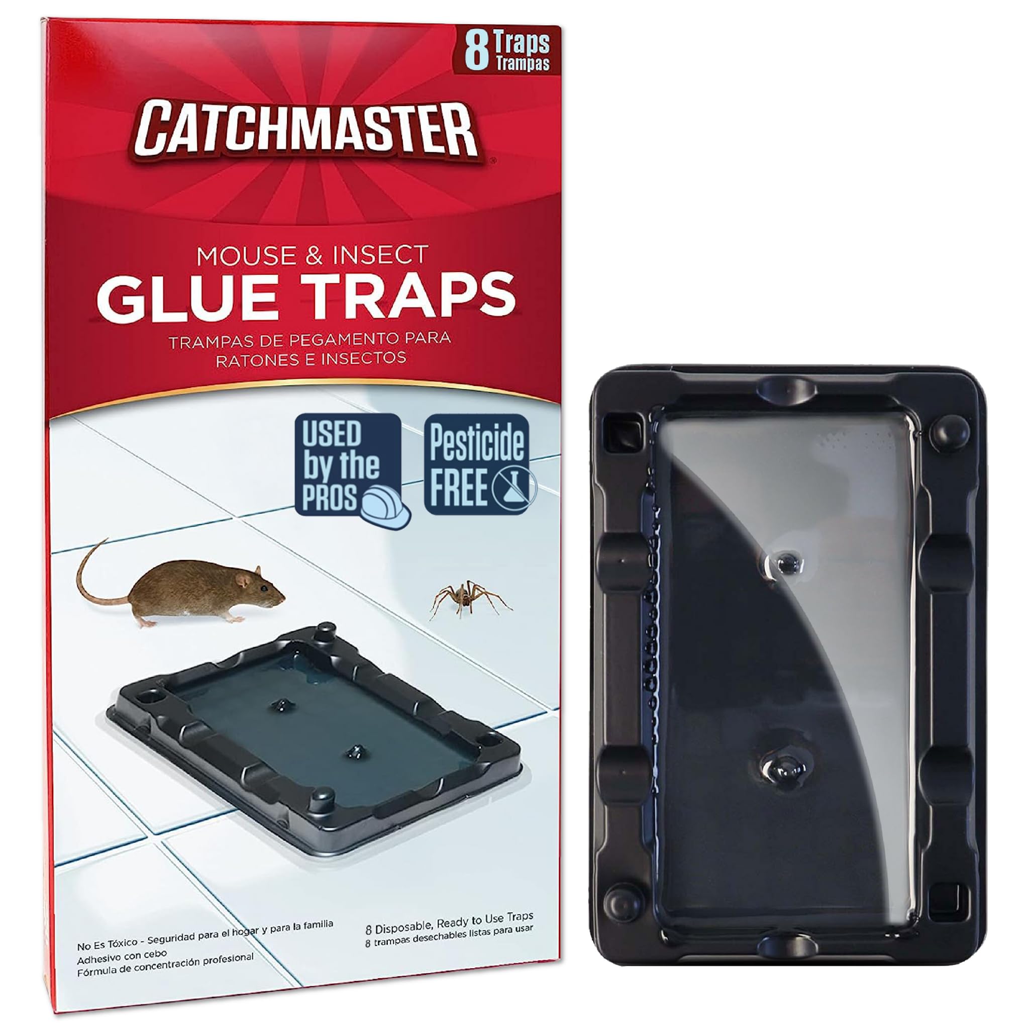 Catchmaster Mouse & Insect Glue Traps 8-Pk, Adhesive Rodent & Bug Catcher, Mouse Traps Indoor for Home, Sticky Glue Boards for Mice and Insects, Pest Control for House & Garage
