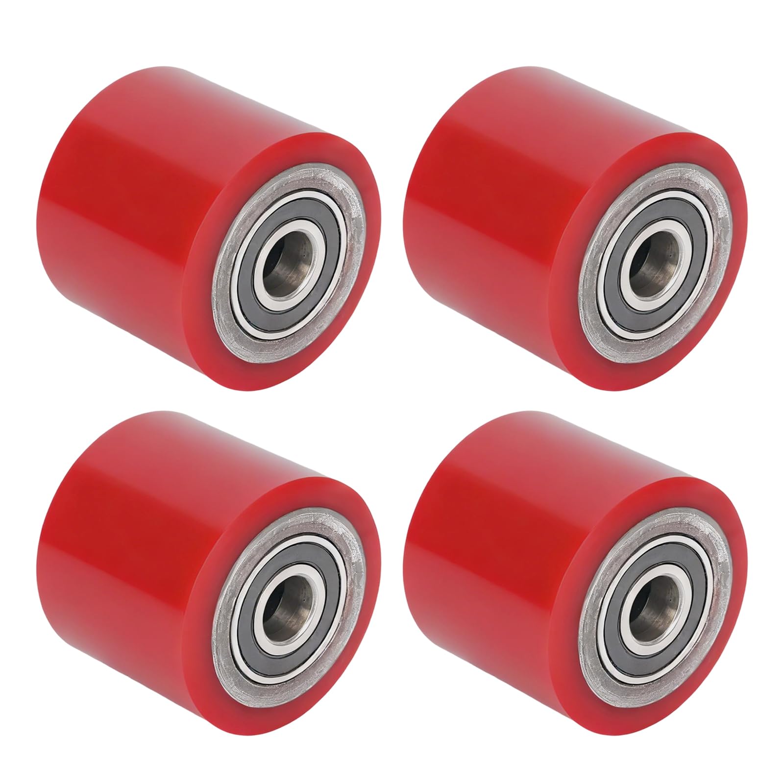 Lot de 4 roulettes de chariot élévateur en polyuréthane 80 x 70 mm - Arbre 20 mm - Roulement à billes inclus - Rouleau de chariot élévateur - Roue de roulement - Rouleau de rechange - Charge maximale