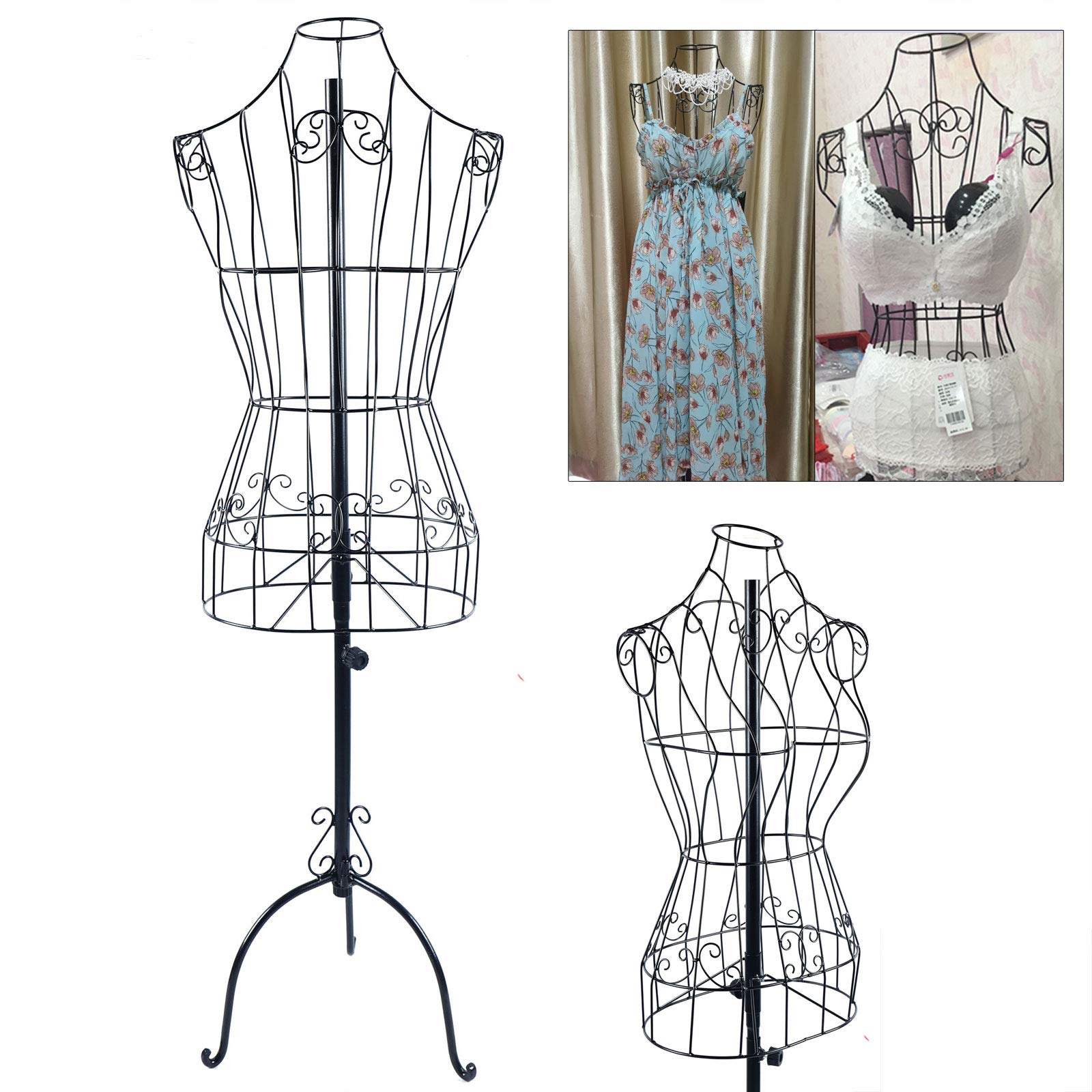 Maniquí de metal para sastre femenino, busto para mujer, soporte para ropa, altura ajustable (140 – 170 cm) como busto decorativo o perchero