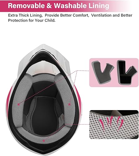 Miniatura 6 de TCT-MOTORPARTS - Casco de motocross (BMX MX) de cara completa para niñas y jóvenes, moto todoterreno, de carretera, cuatrimoto (ATV), carrito de